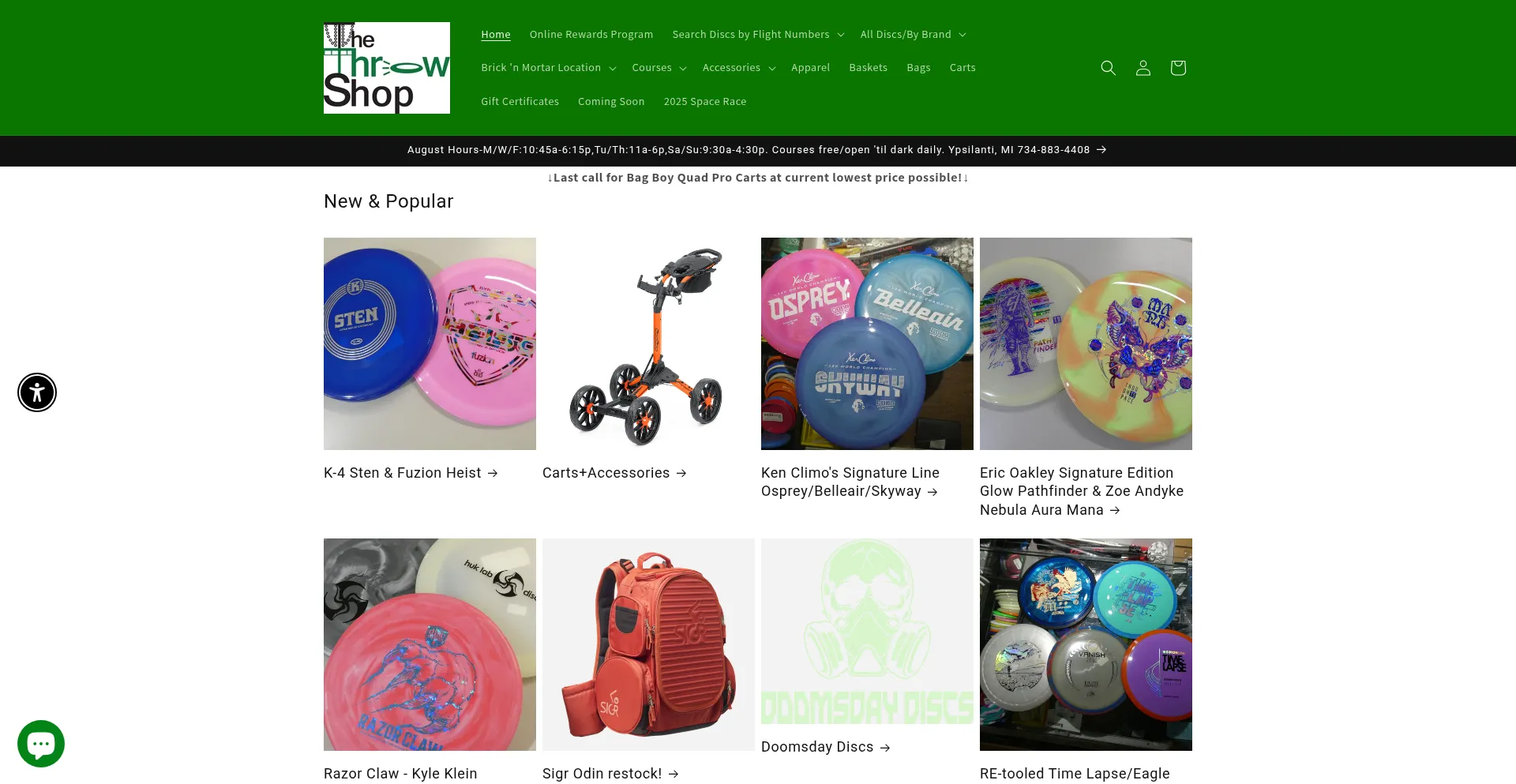 Website screenshot of Throwshop.us