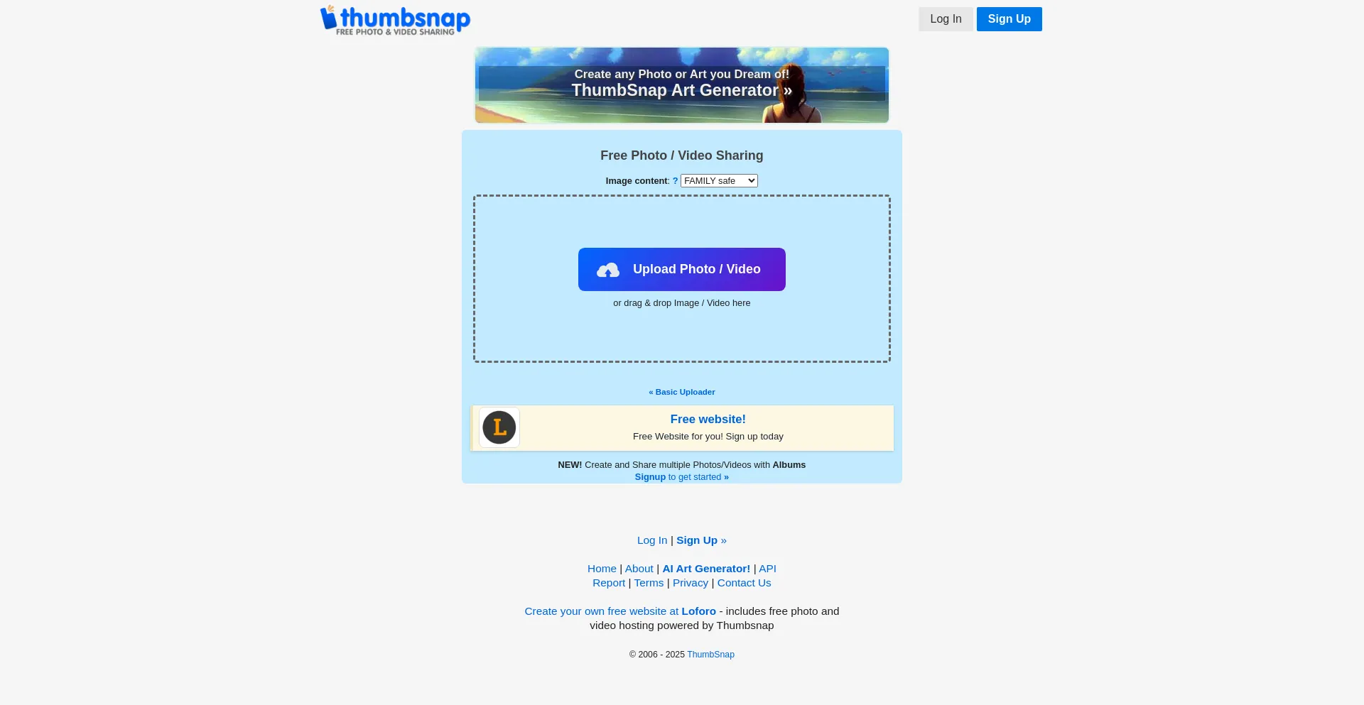 Website screenshot of Thumbsnap.com