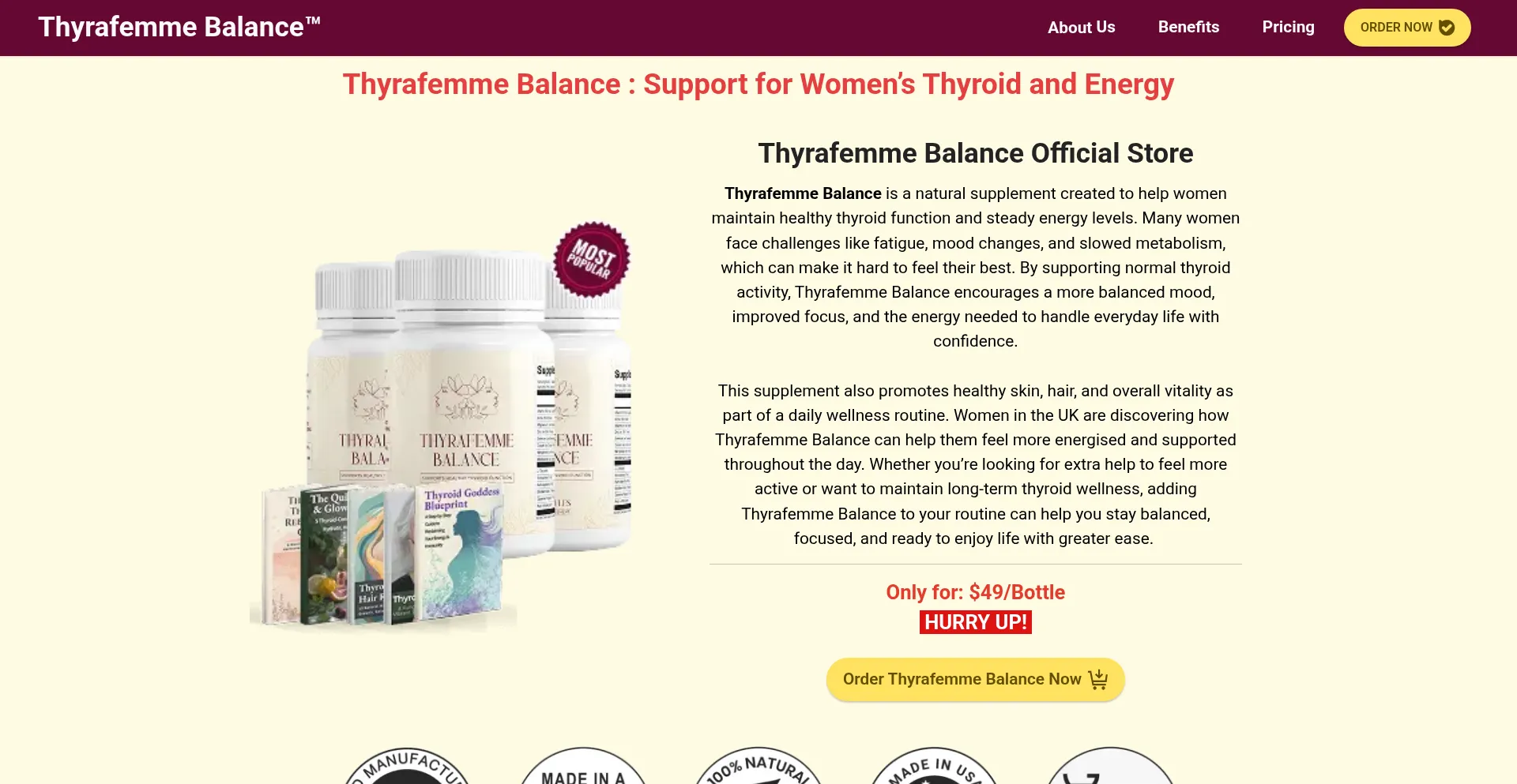 Website screenshot of Thyrafemme.co.uk