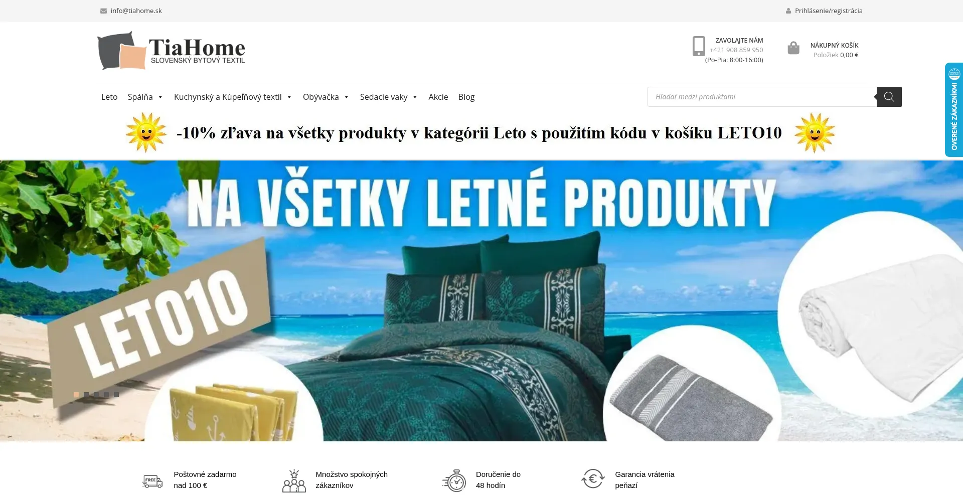 Website screenshot of Tiahome.sk