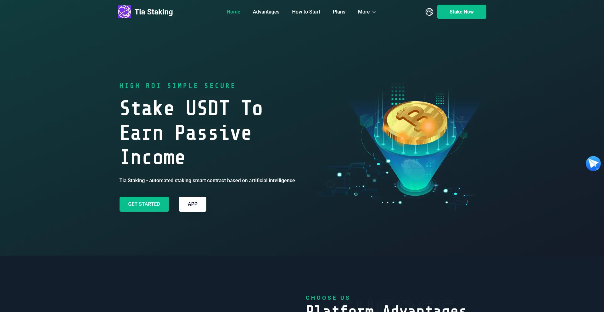 Website screenshot of Tiastaking.com