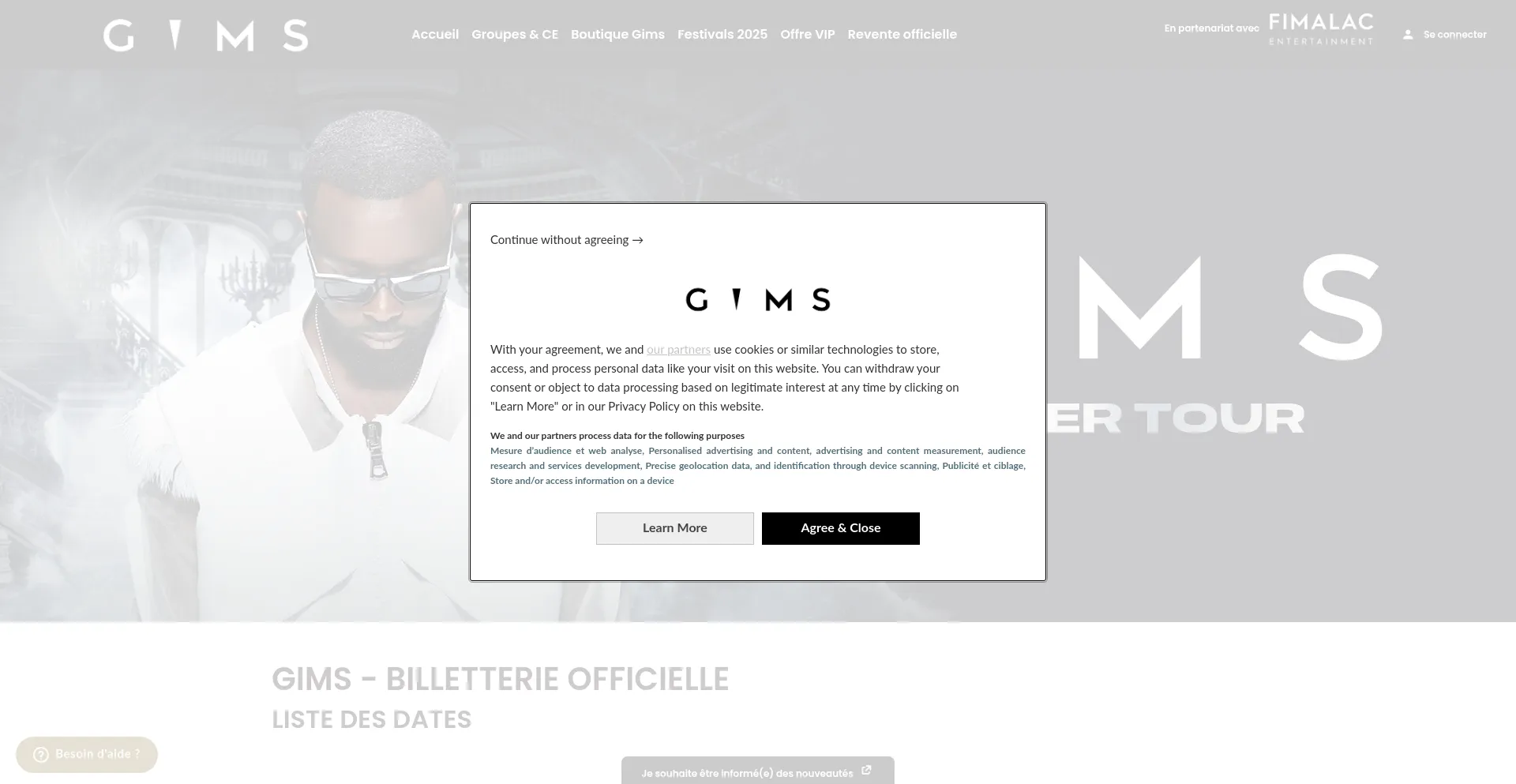 Website screenshot of Tickets.gimstour.com