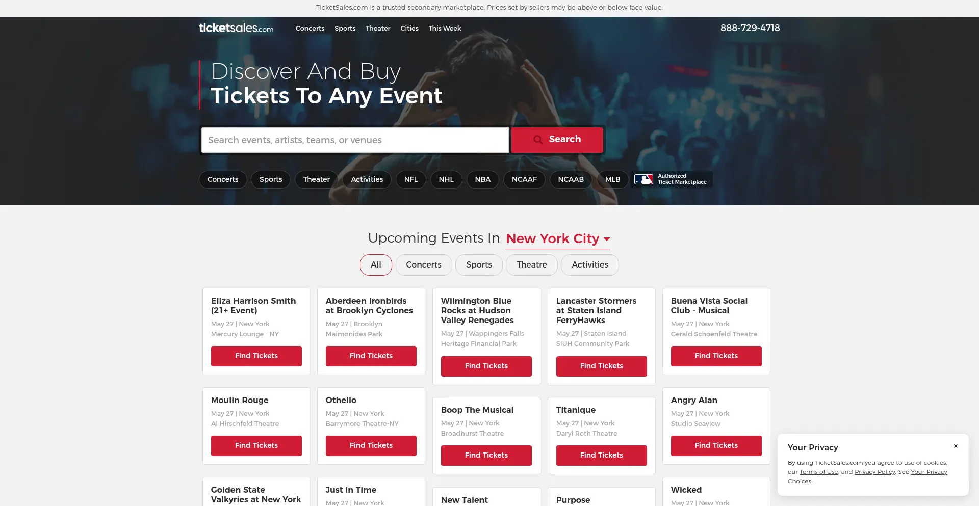 Website screenshot of Ticketsales.com