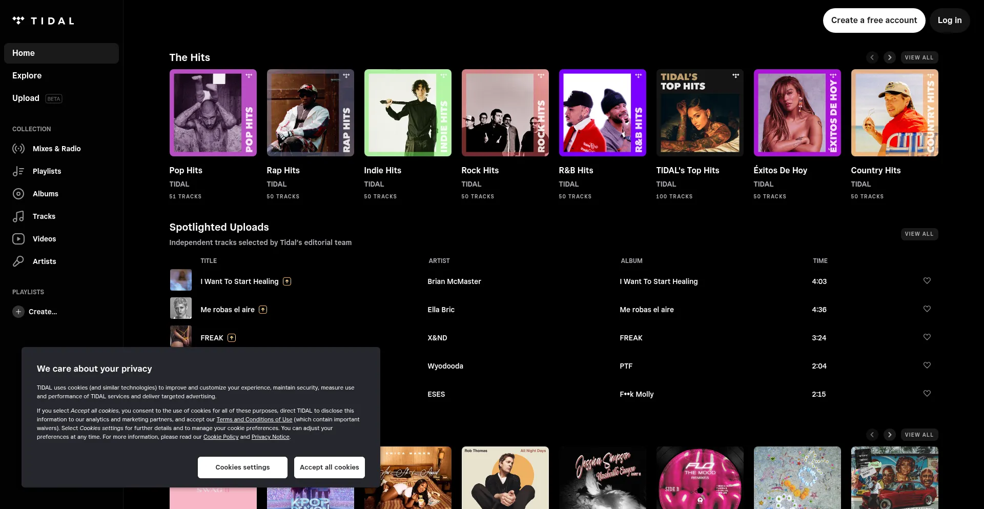 Website screenshot of Tidal.com