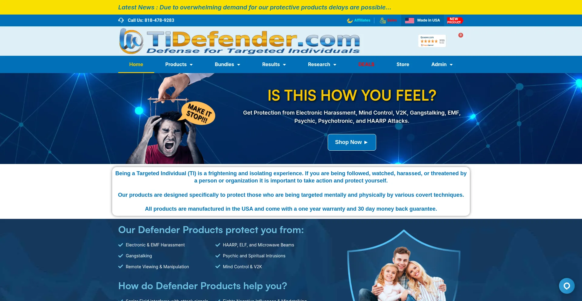 Website screenshot of Tidefender.com