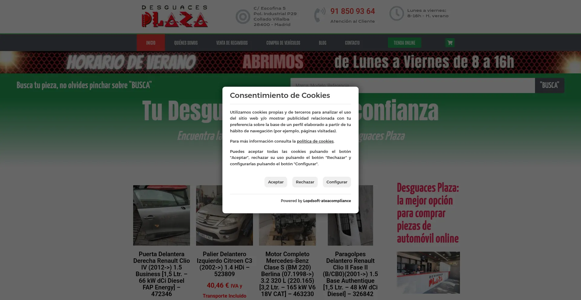 Website screenshot of Tienda.desguacesplaza.es