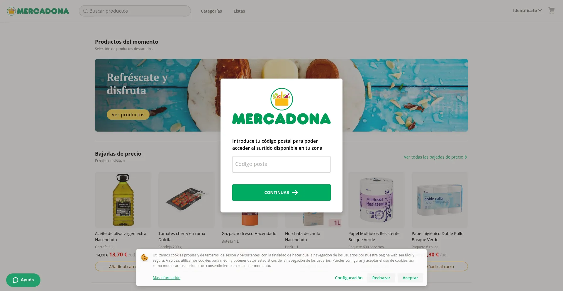 Website screenshot of Tienda.mercadona.es
