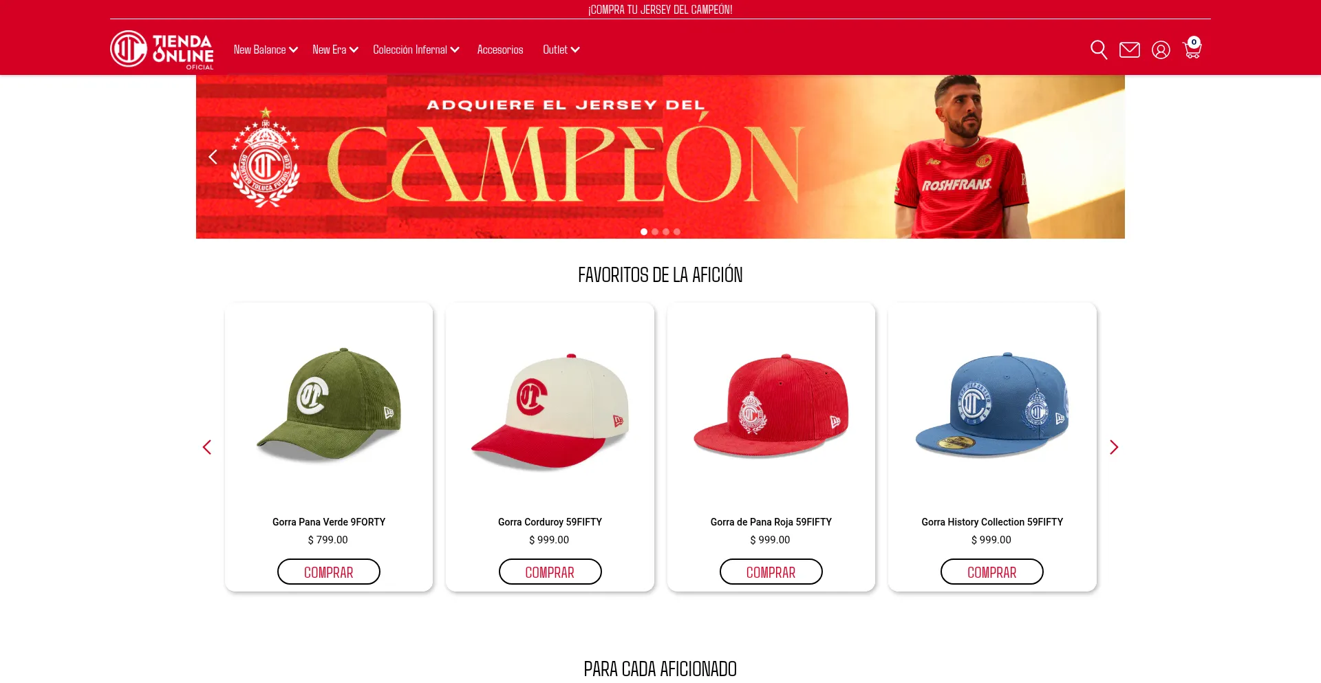 Website screenshot of Tienda.tolucafc.com