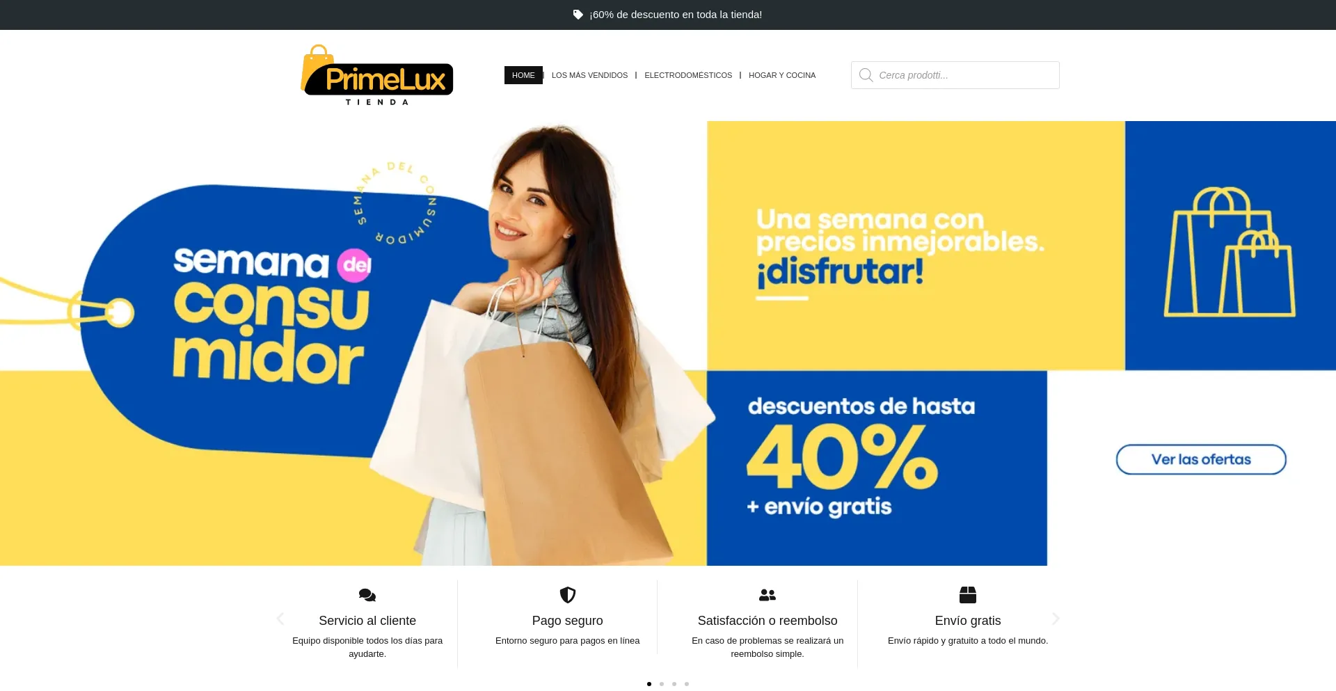 Website screenshot of Tiendaprimelux.com