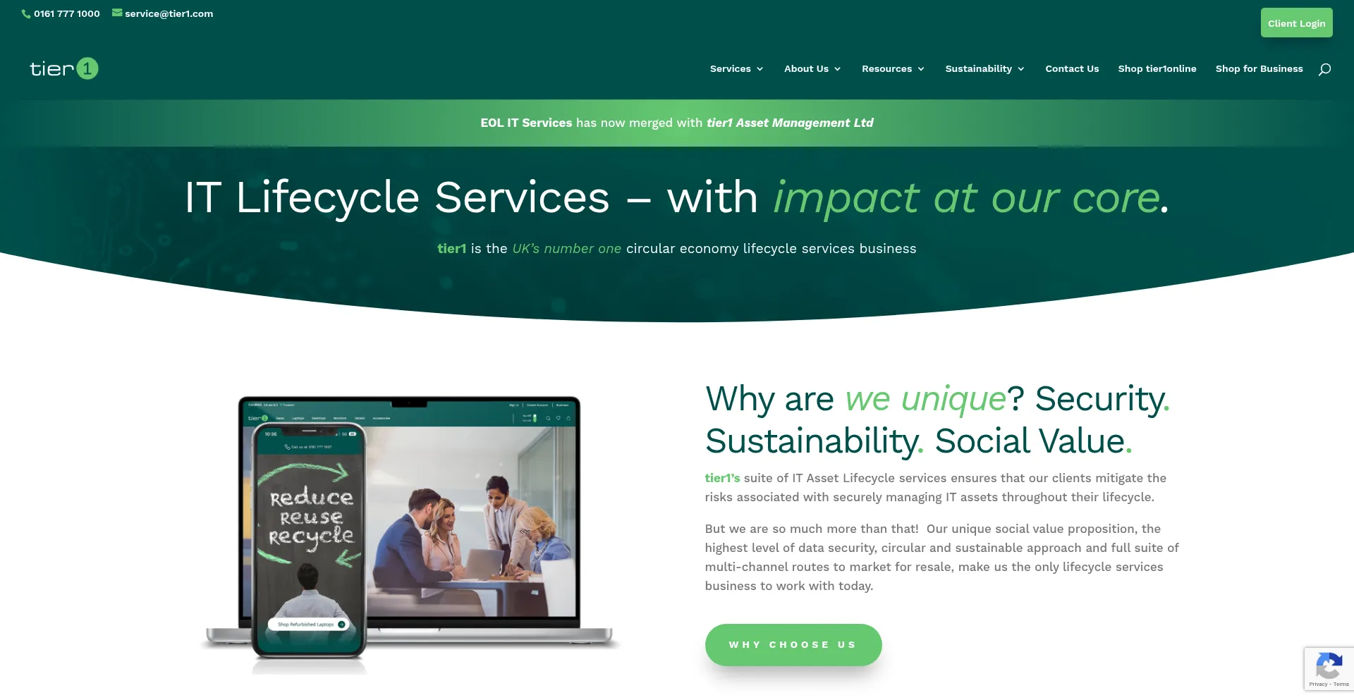 Website screenshot of Tier1.com