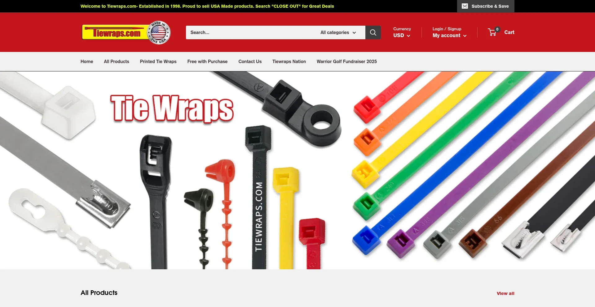 Website screenshot of Tiewraps.com