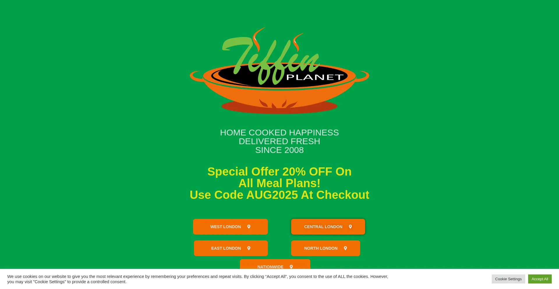 Website screenshot of Tiffinplanet.co.uk