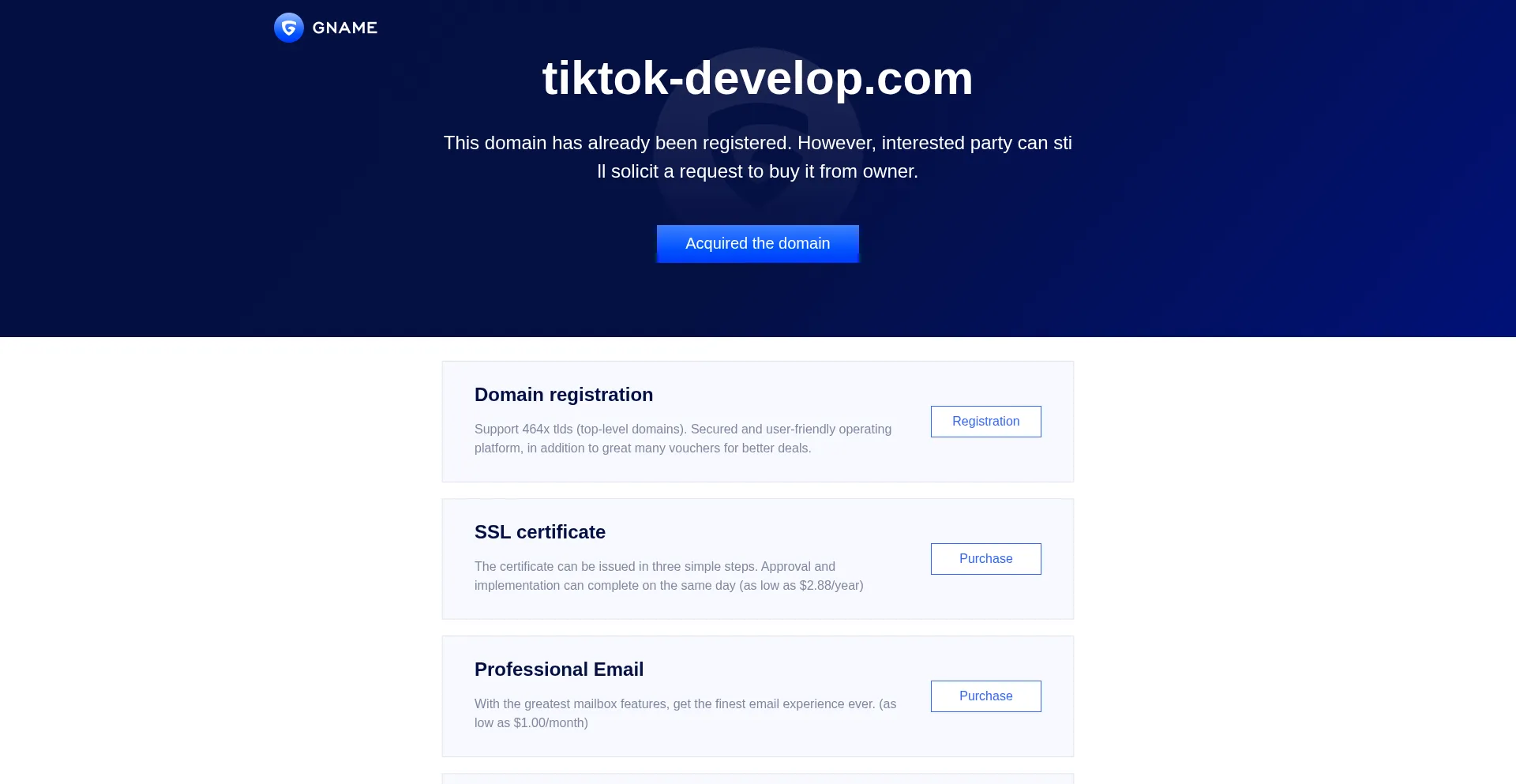 Website screenshot of Tiktok-develop.com