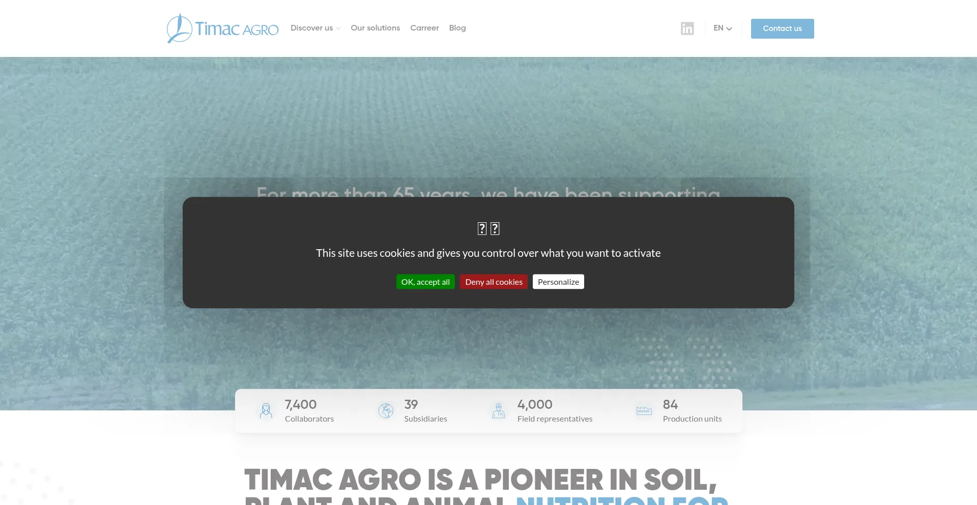 Website screenshot of Timacagro.com