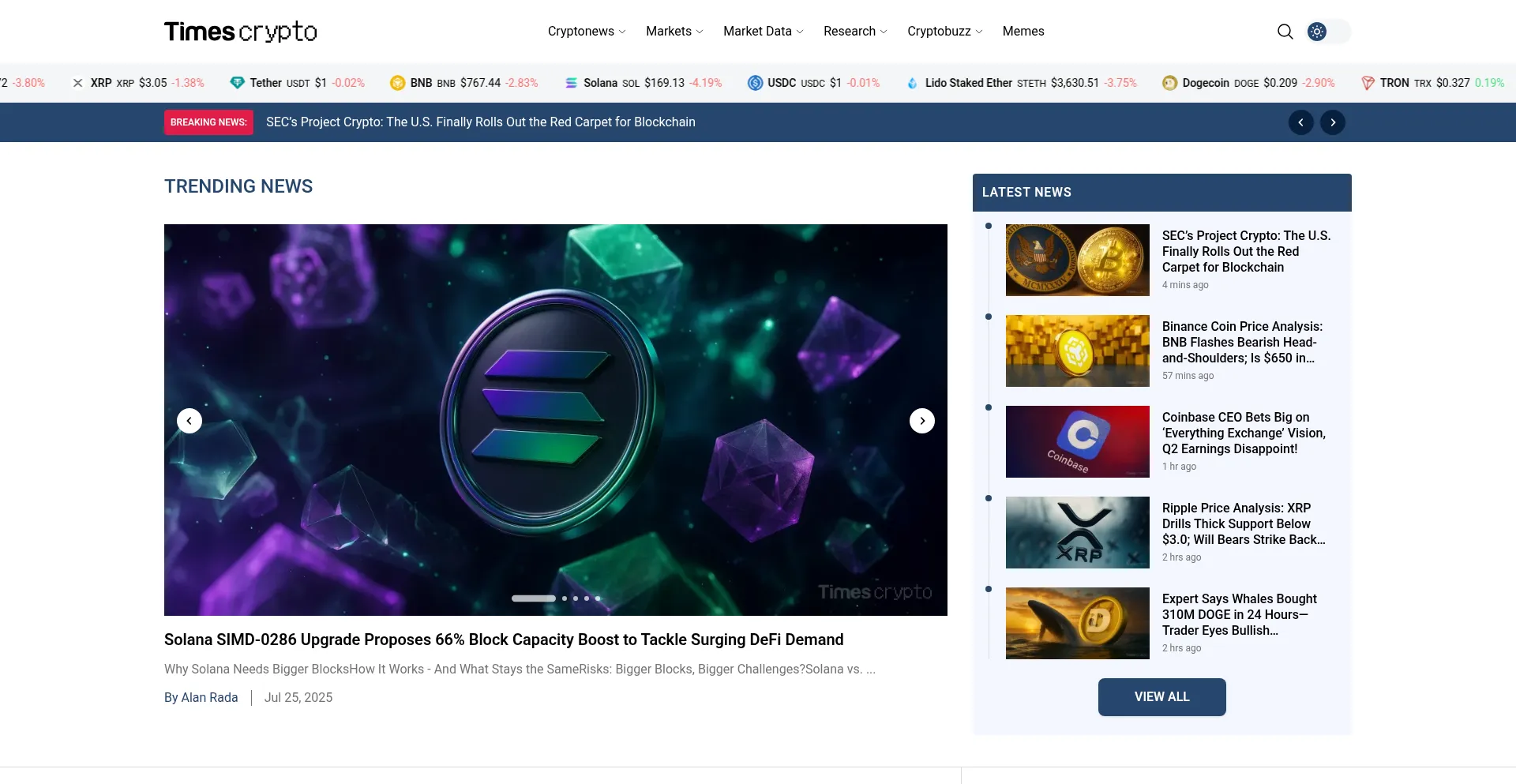 Website screenshot of Timescrypto.com