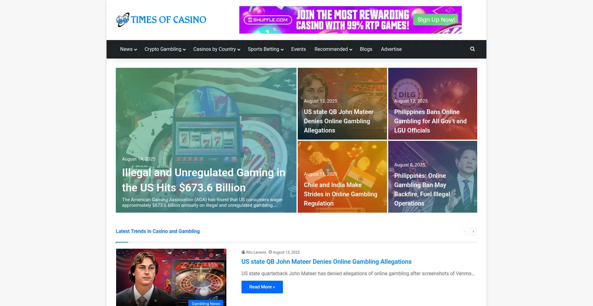 Website screenshot of Timesofcasino.com