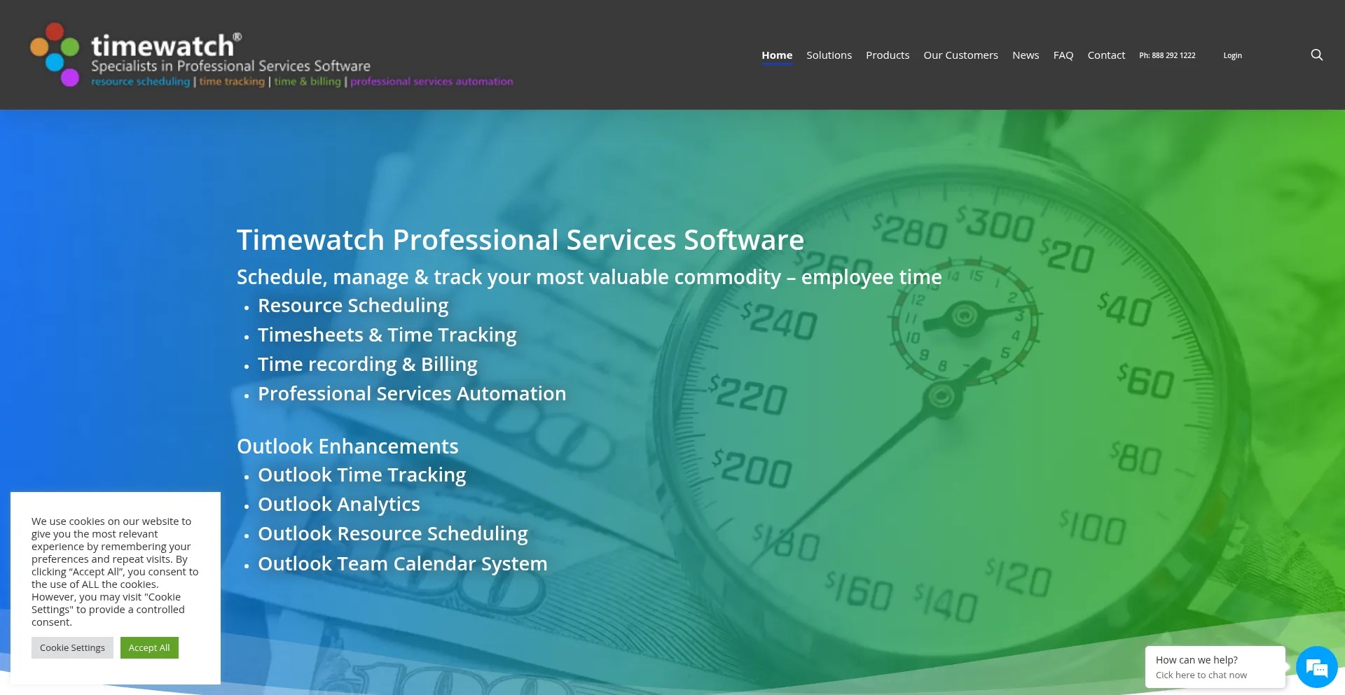 Website screenshot of Timewatch.com