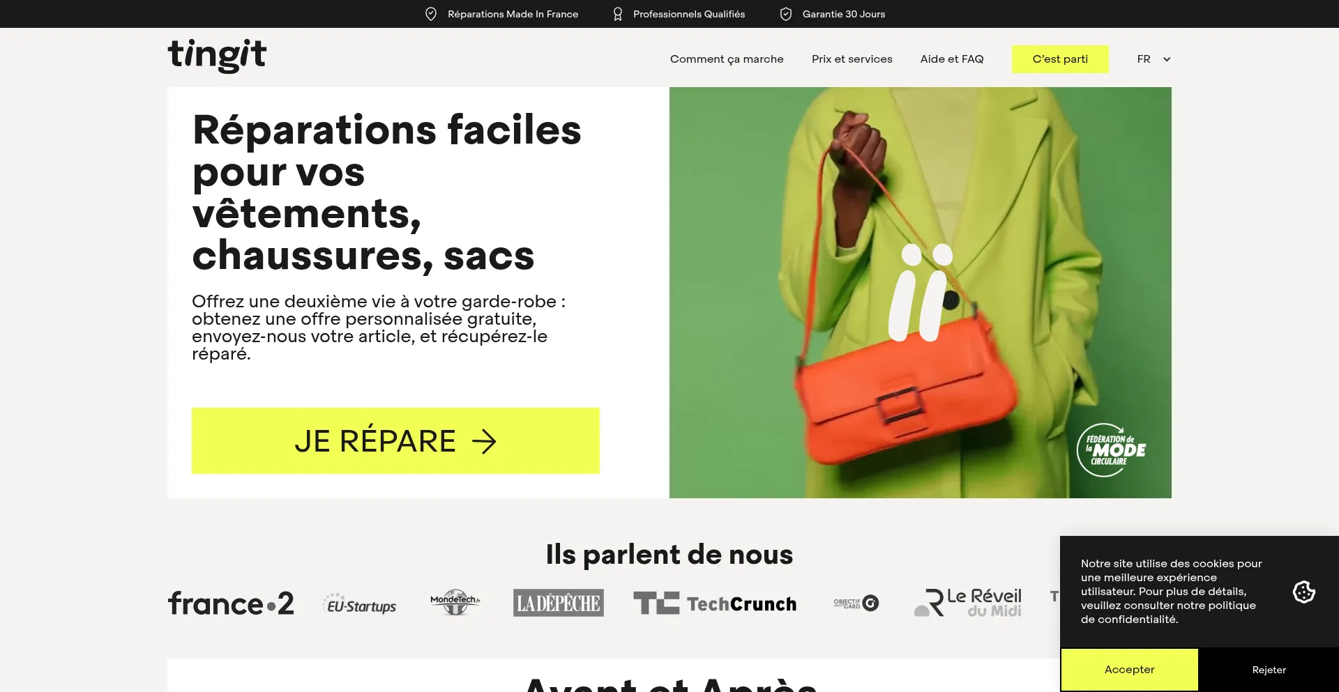 Website screenshot of Tingit.fr