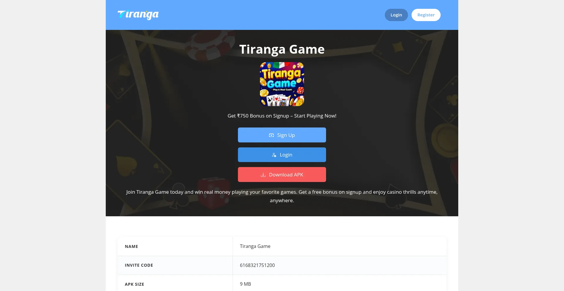Website screenshot of Tiranga-gaame.com