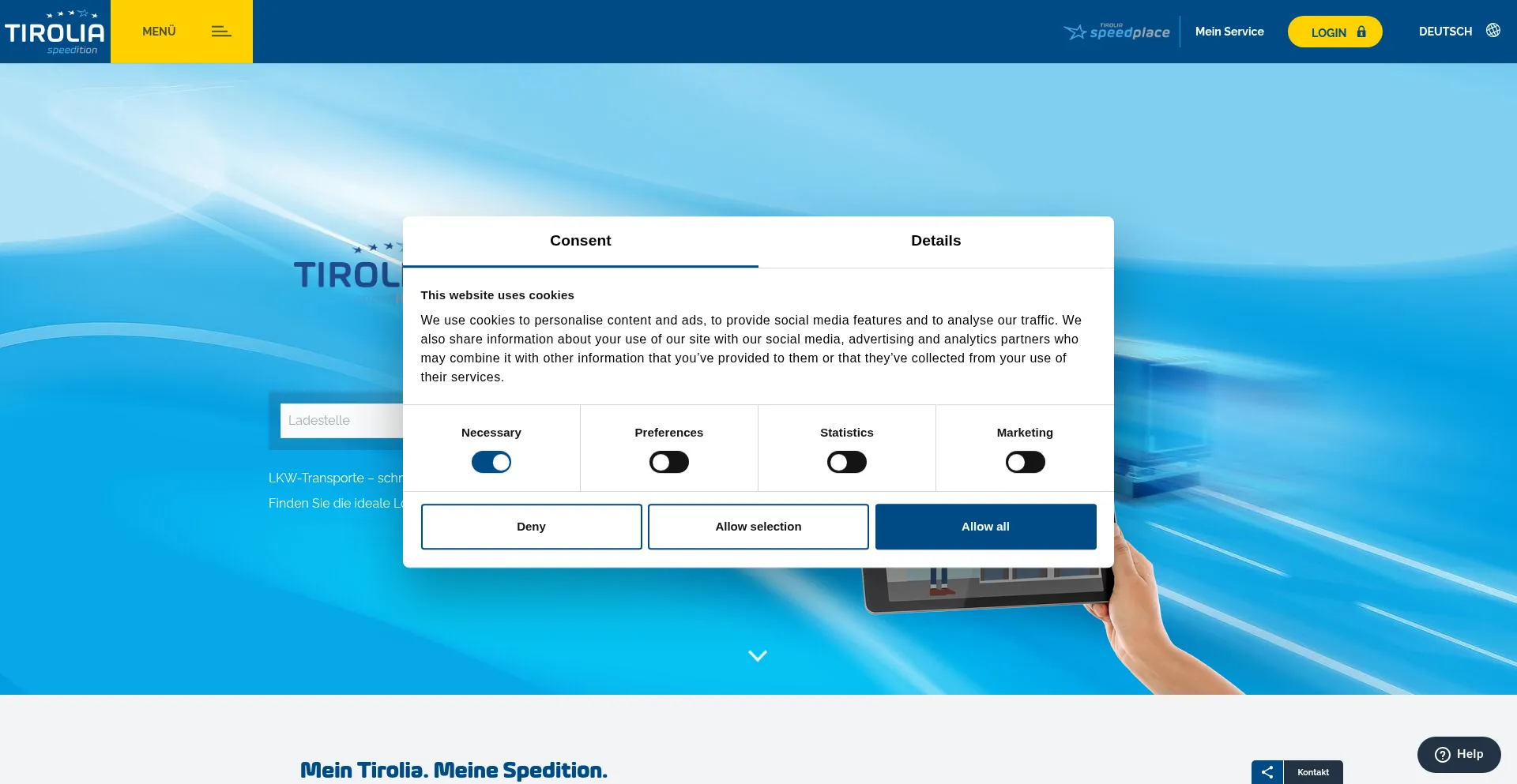 Website screenshot of Tirolia.at