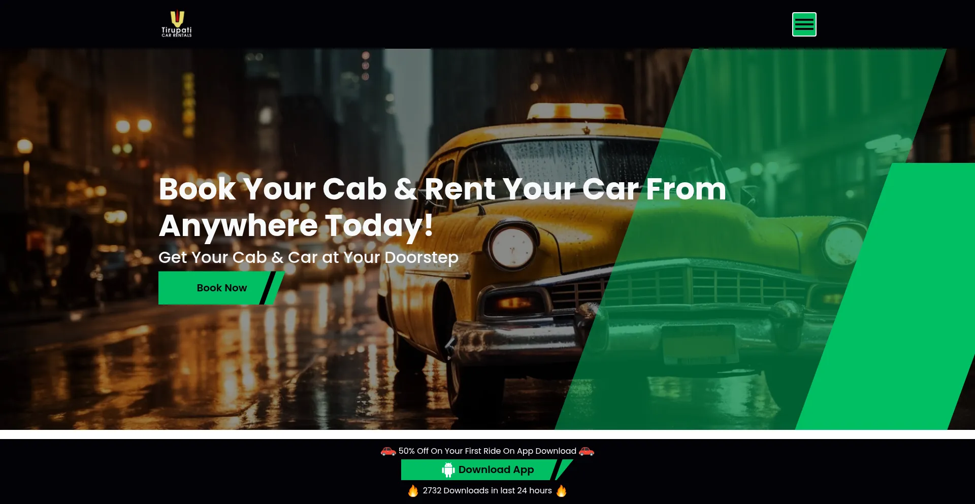 Website screenshot of Tirupaticarsrental.in