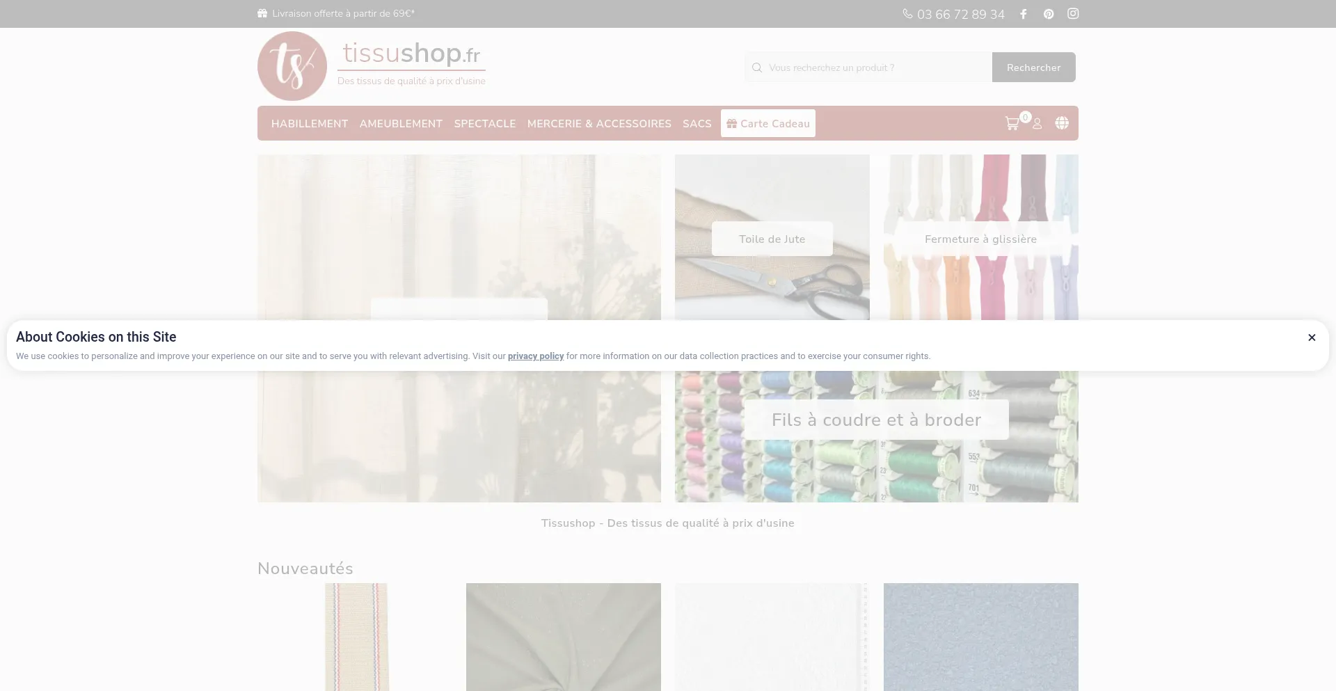 Website screenshot of Tissushop.fr