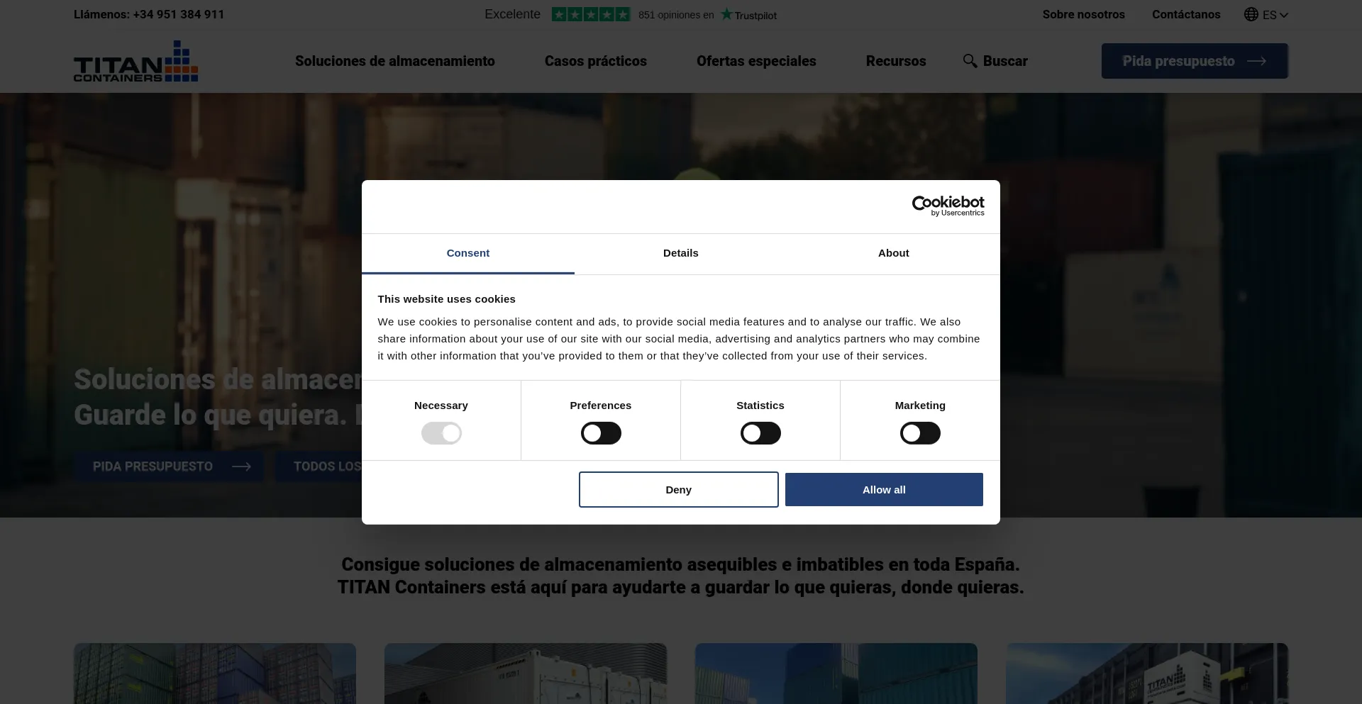Website screenshot of Titancontainers.es
