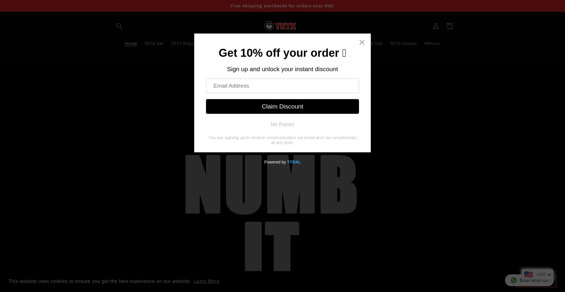 Website screenshot of Tktxnumbstore.com