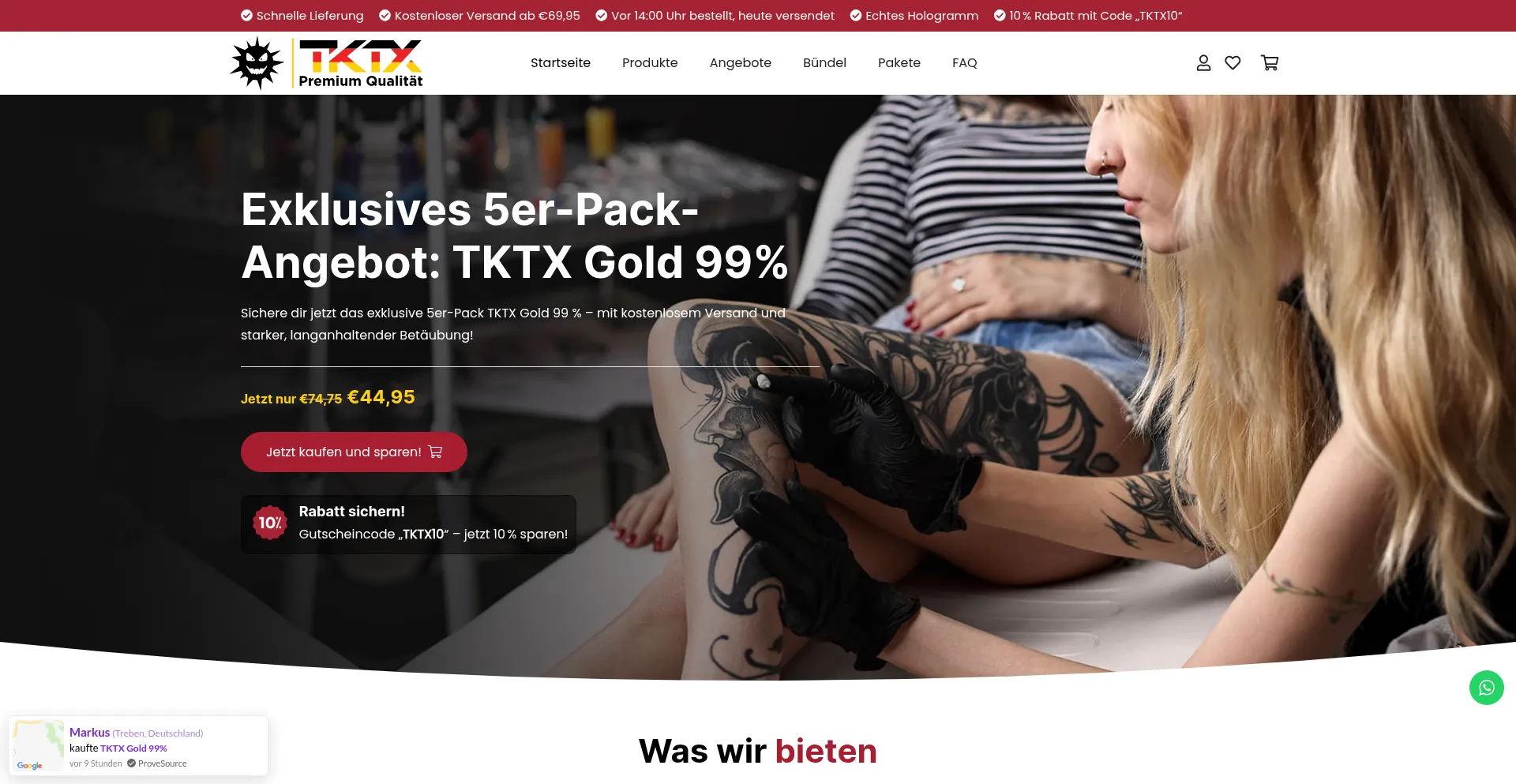 Website screenshot of Tktxtattoos.de