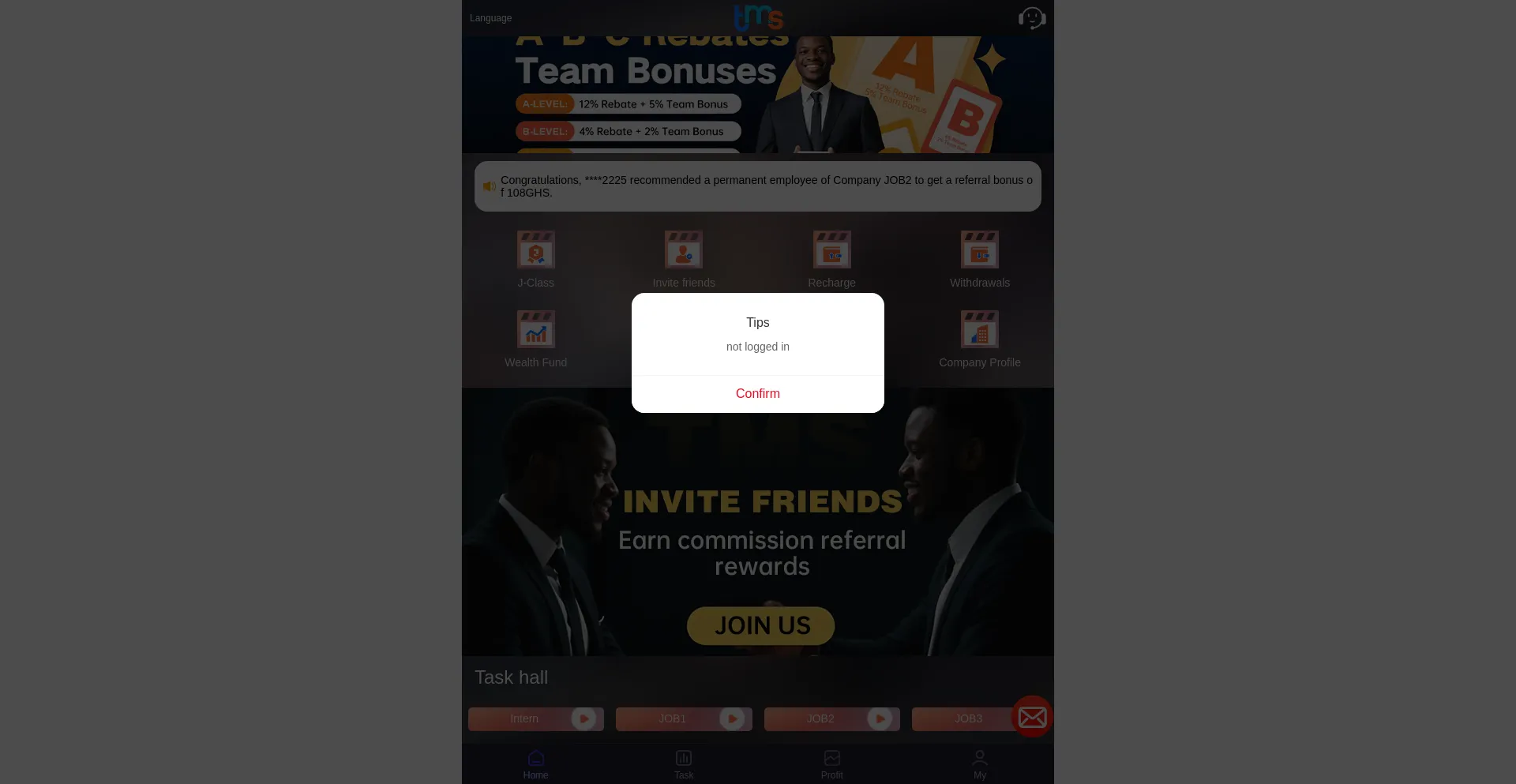 Website screenshot of Tmsjob.top