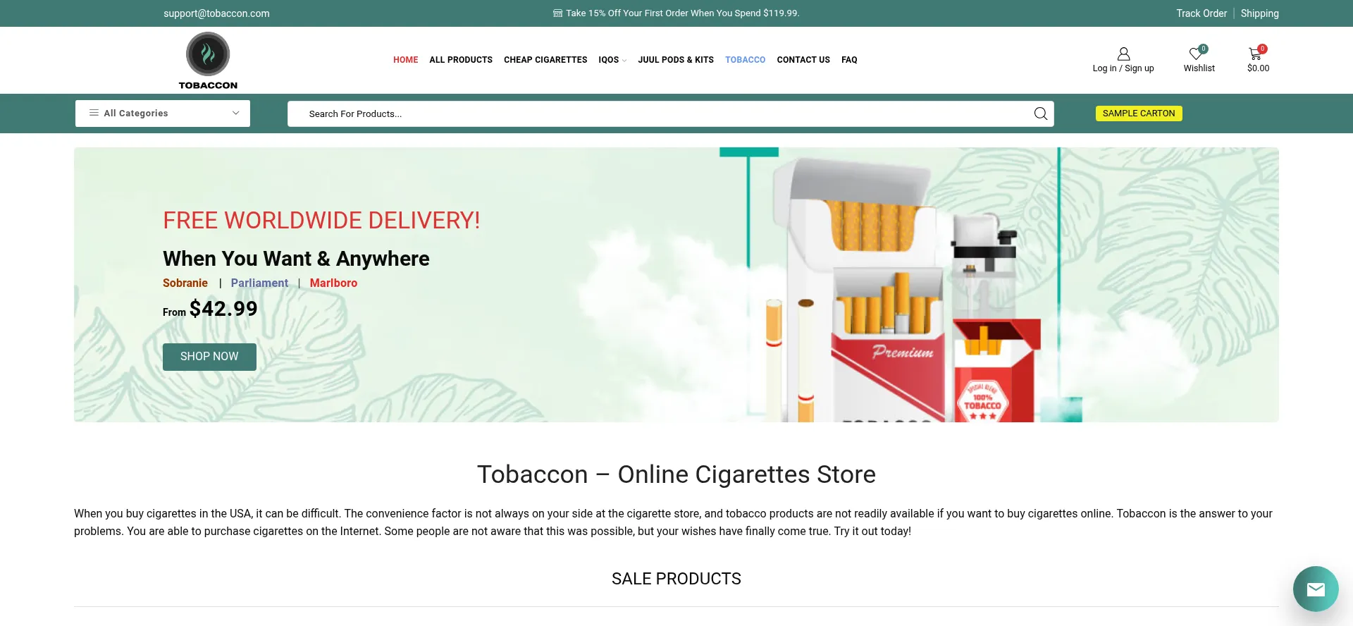 Website screenshot of Tobaccon.com