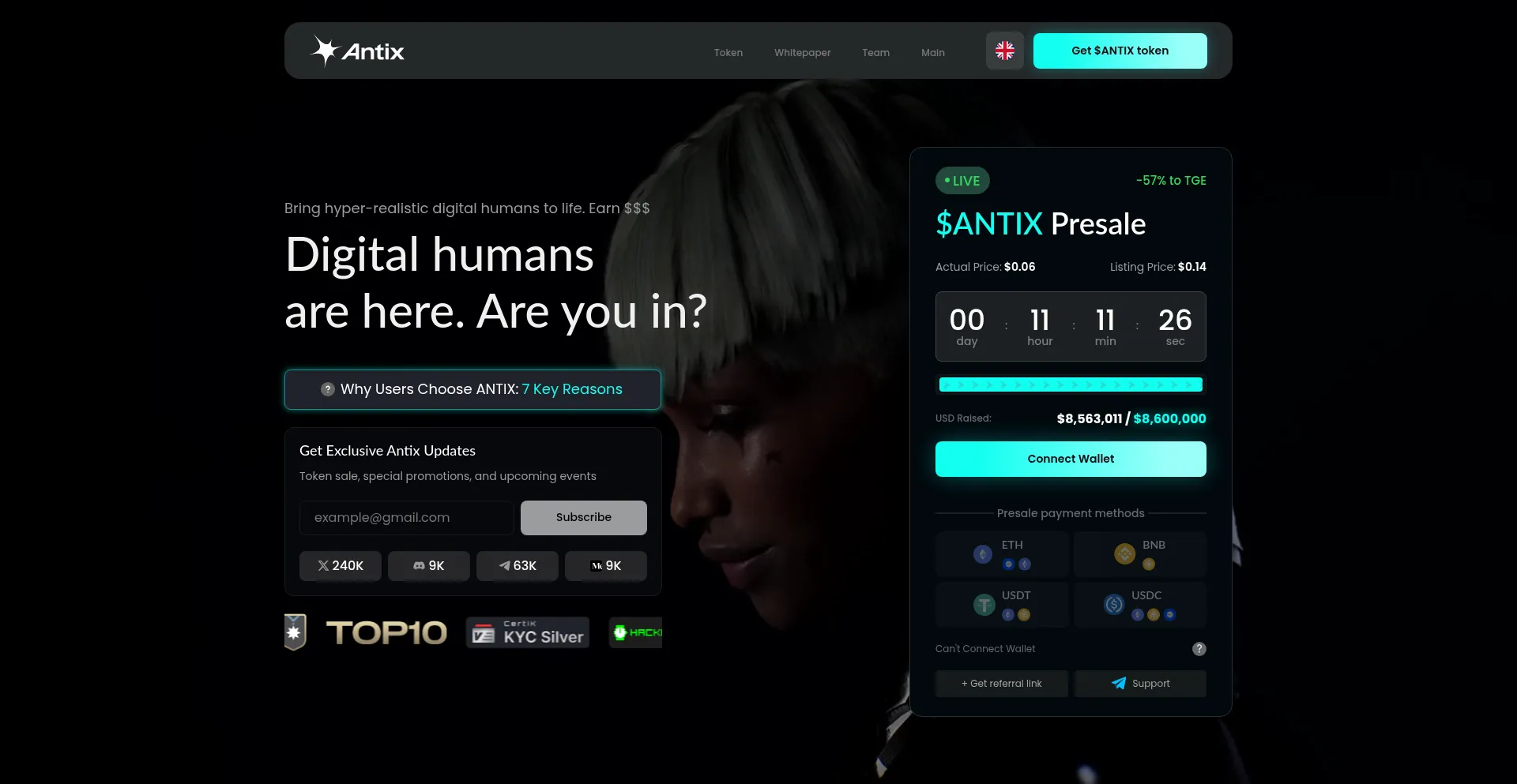 Website screenshot of Token.antix.in
