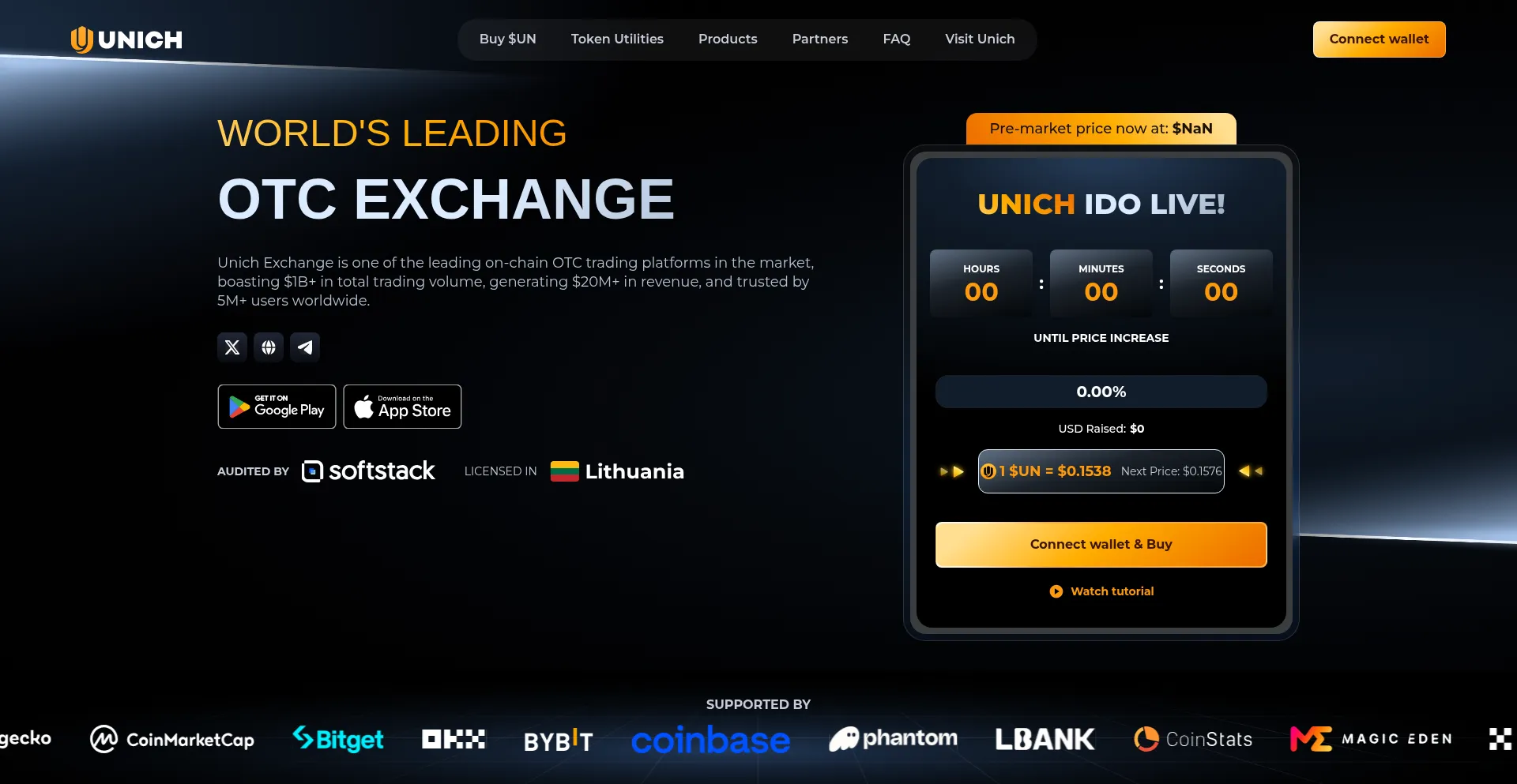 Website screenshot of Token.unich.com