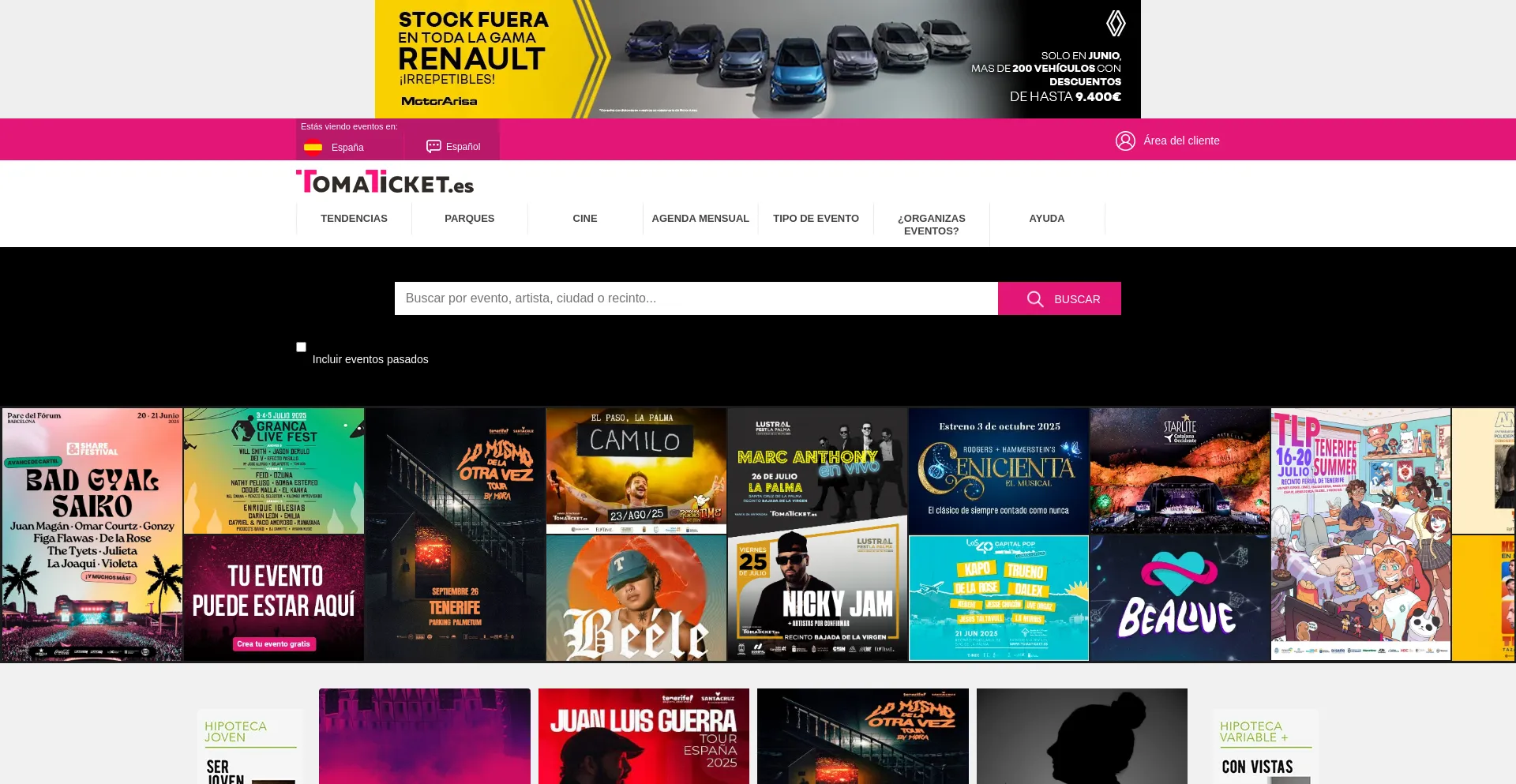 Website screenshot of Tomaticket.es