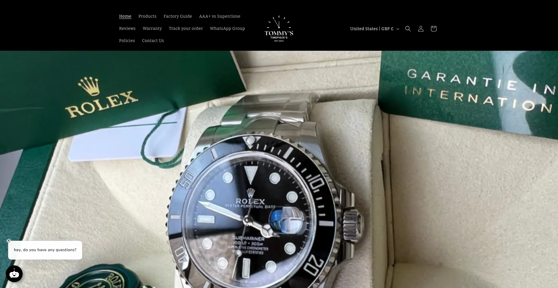 Website screenshot of Tommystimepieces.com