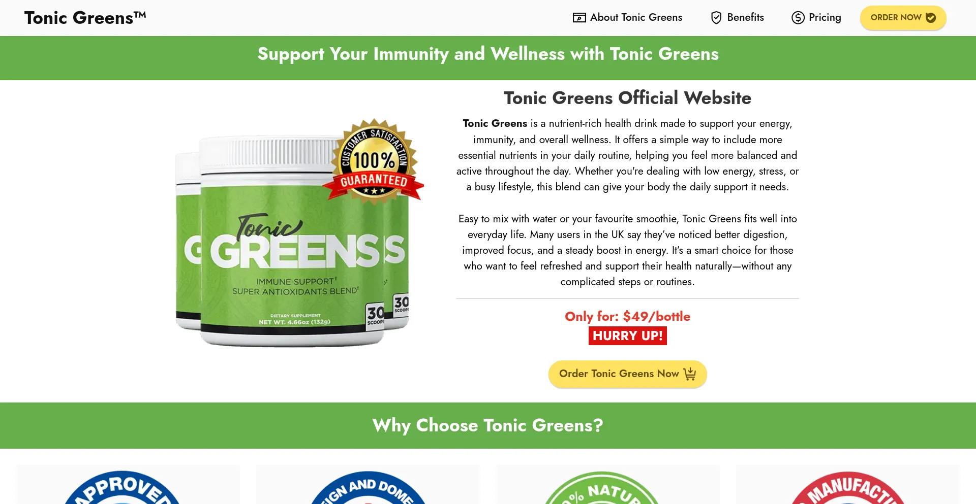 Website screenshot of Tonicgreens.co.uk