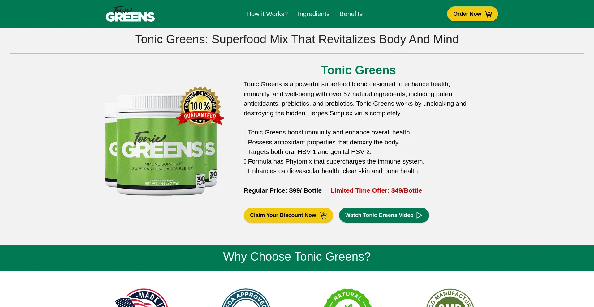 Website screenshot of Tonicgrreens.com