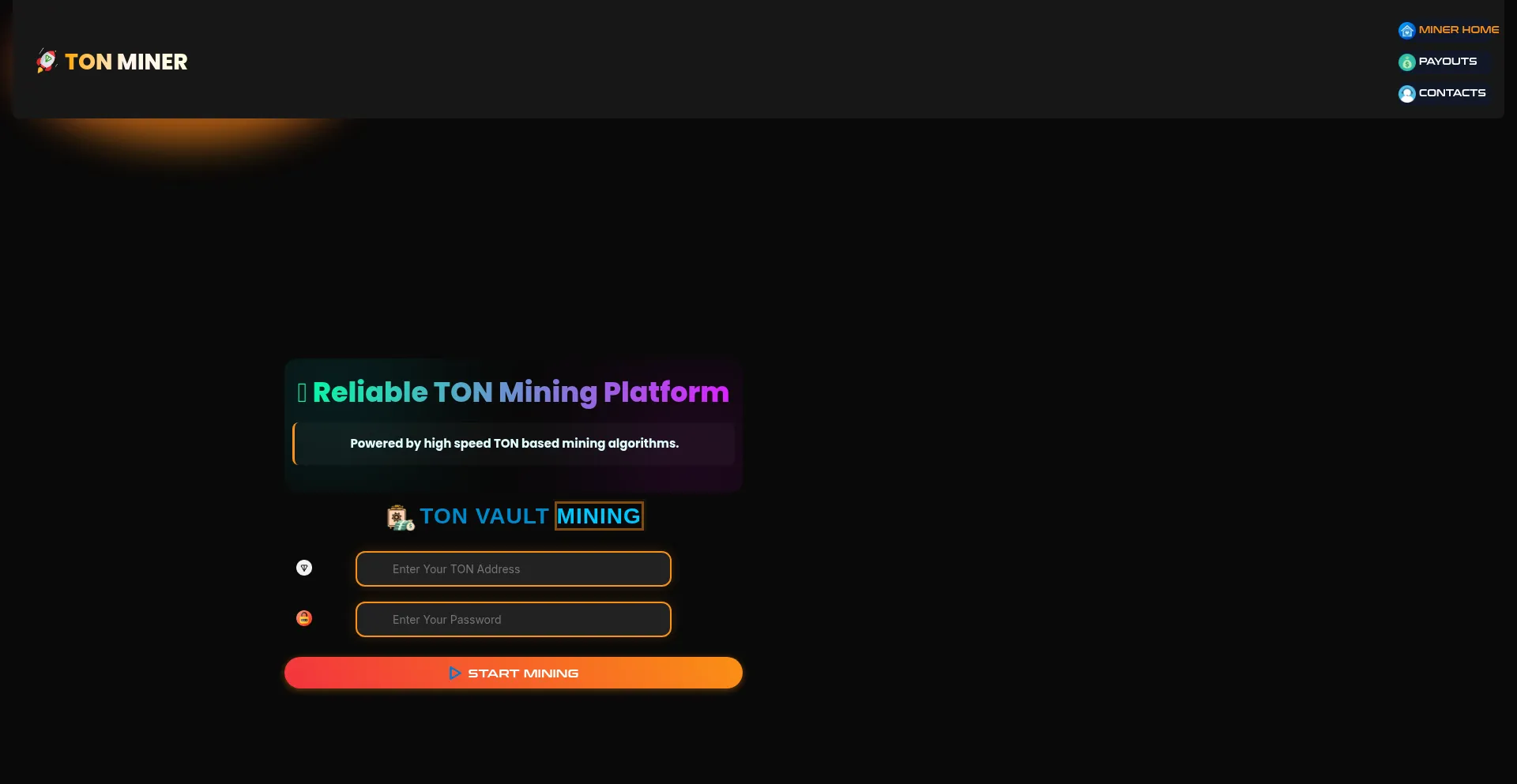 Website screenshot of Tonminer.io