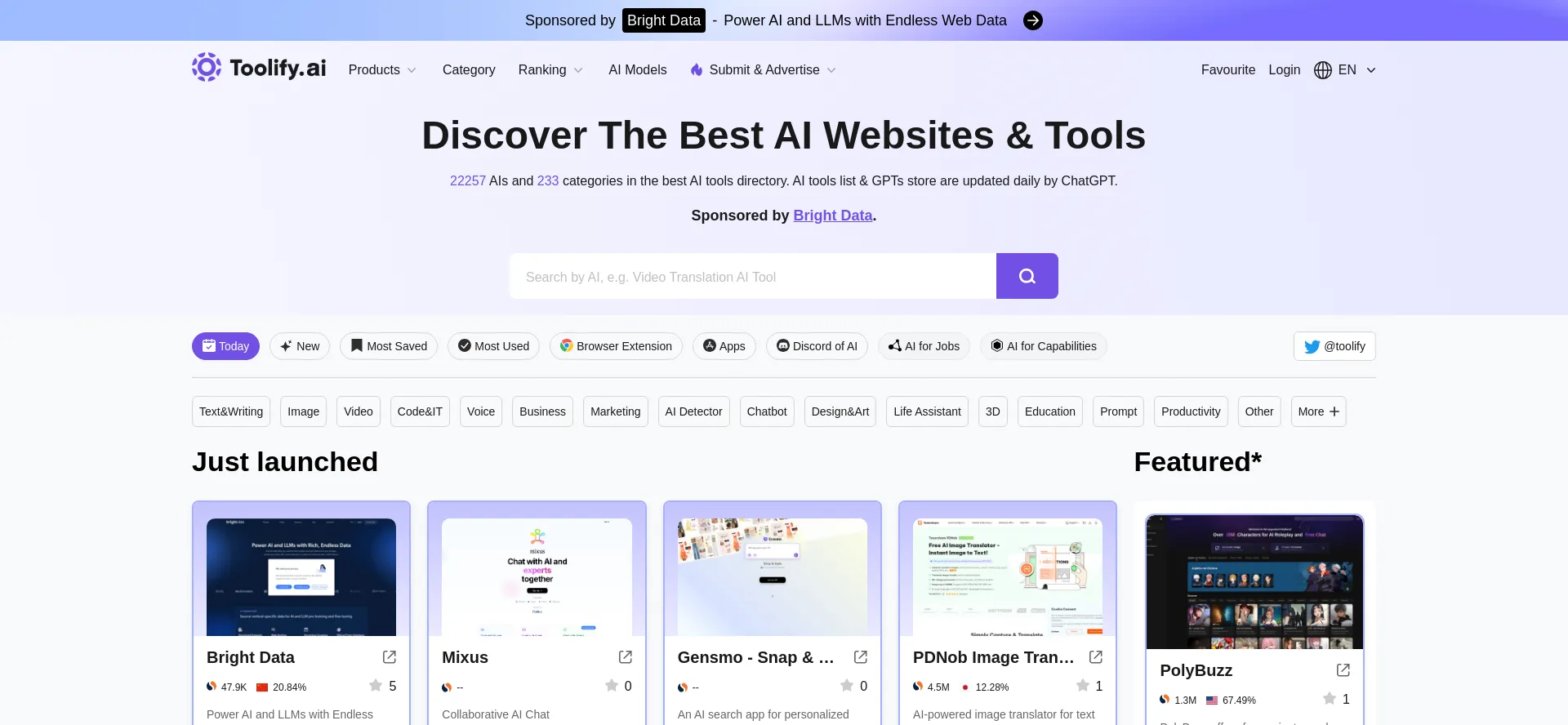 Website screenshot of Toolify.ai