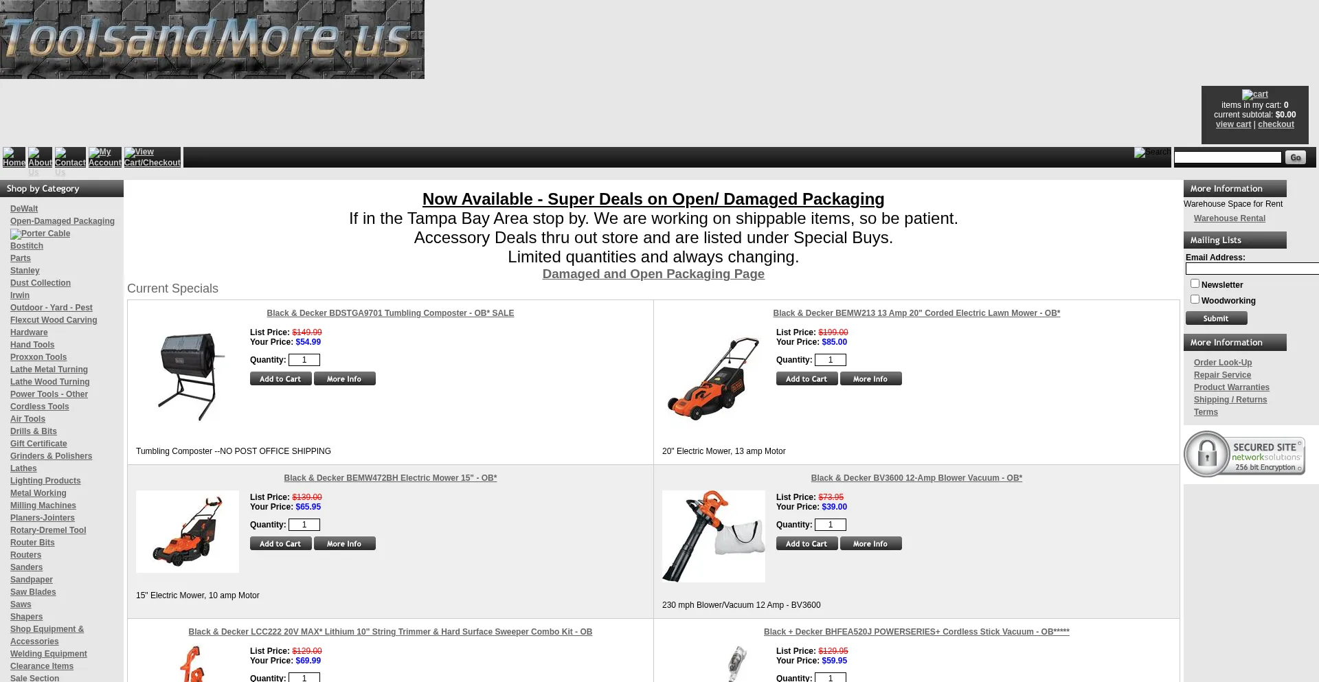 Website screenshot of Toolsandmore.us