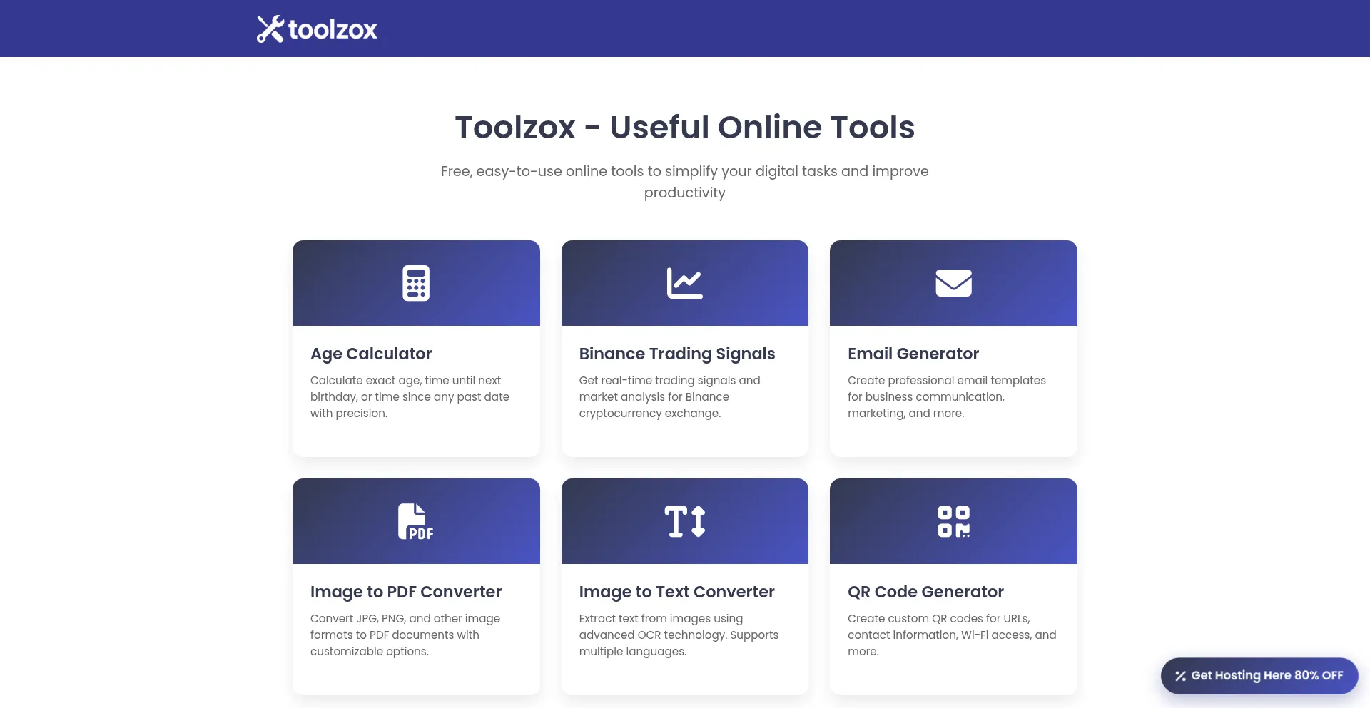 Website screenshot of Toolzox.com