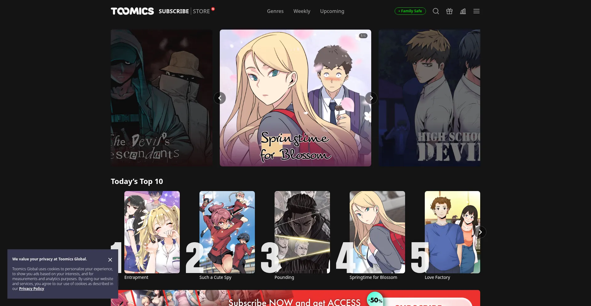 Website screenshot of Toomics.com