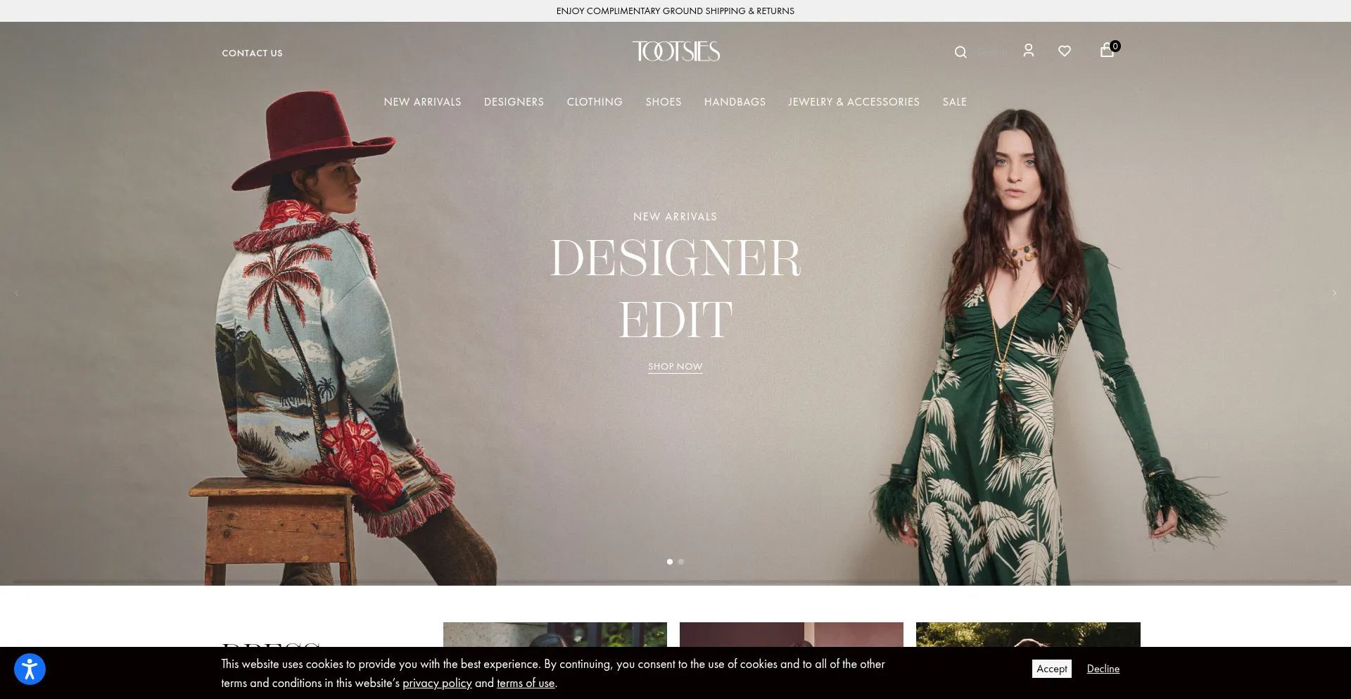 Website screenshot of Tootsies.com