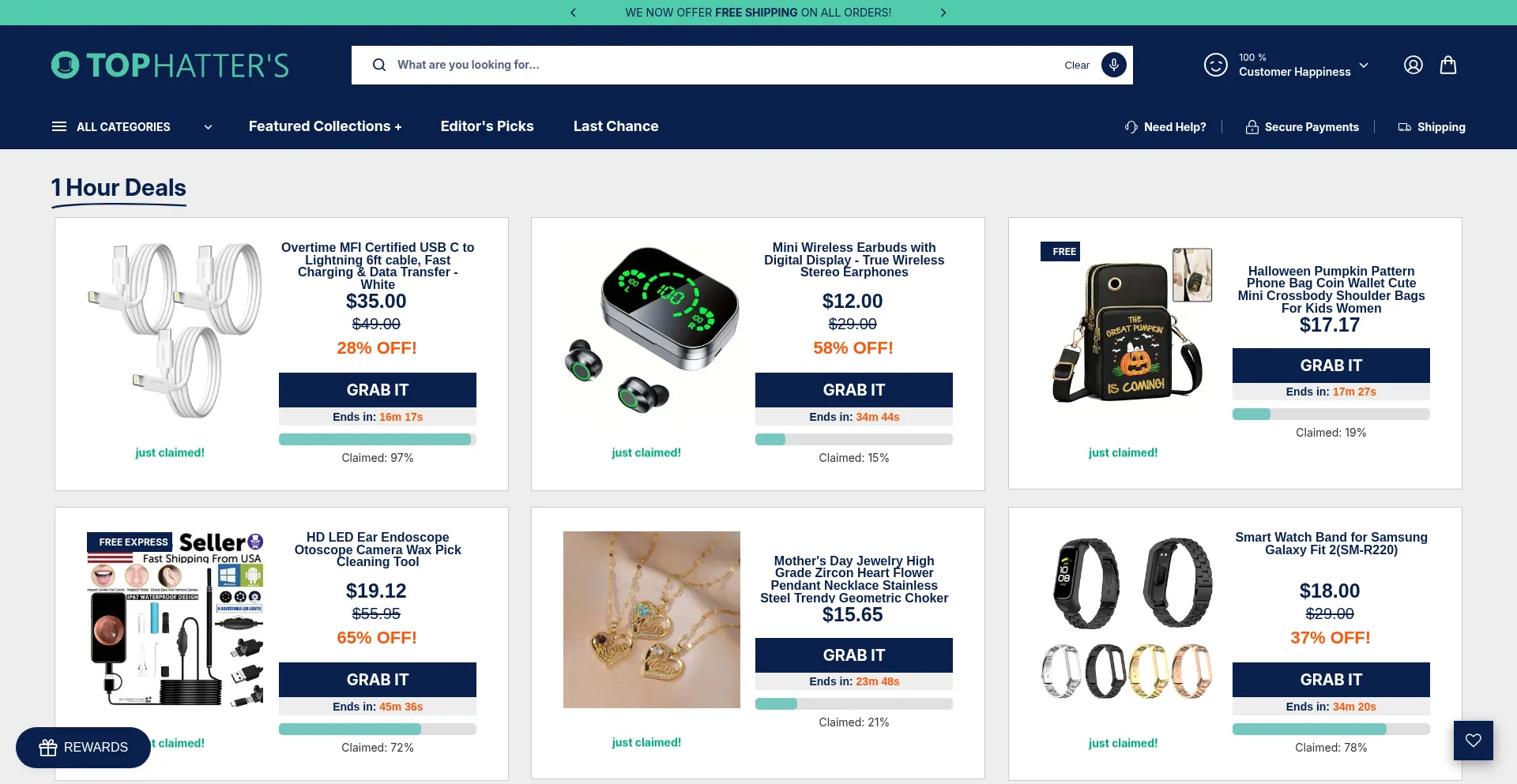 Website screenshot of Tophatters.co