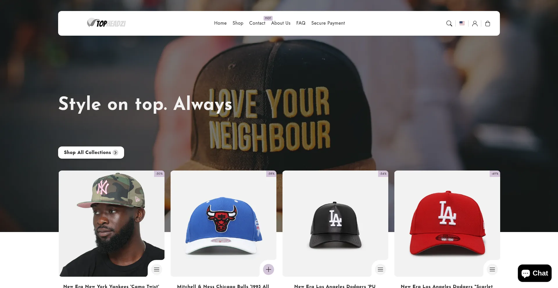 Website screenshot of Topheadzi.myshopify.com