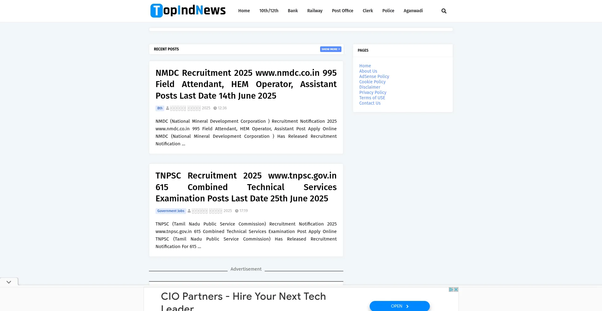 Website screenshot of Topindnews.com