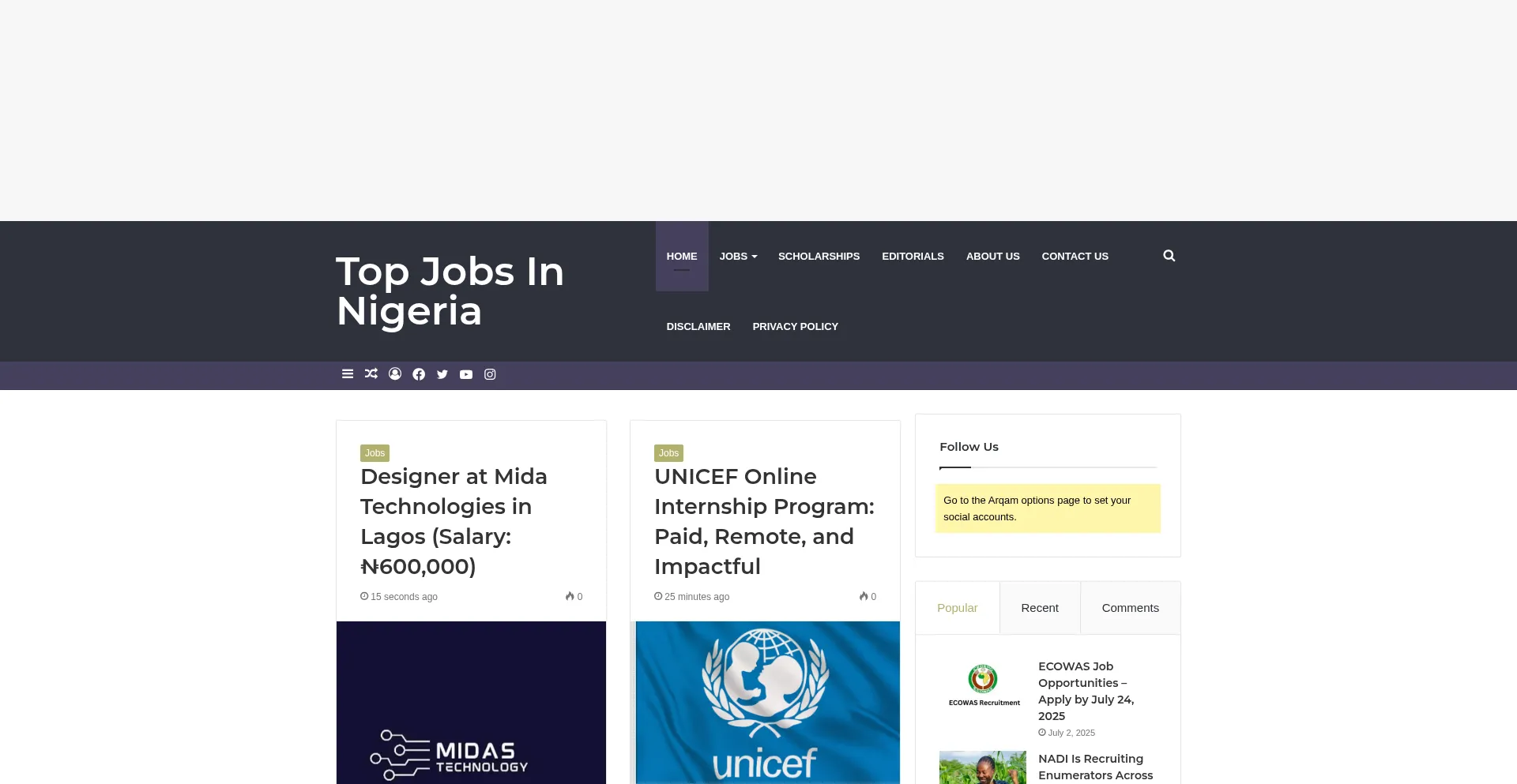 Website screenshot of Topjobsnigerian.com.ng