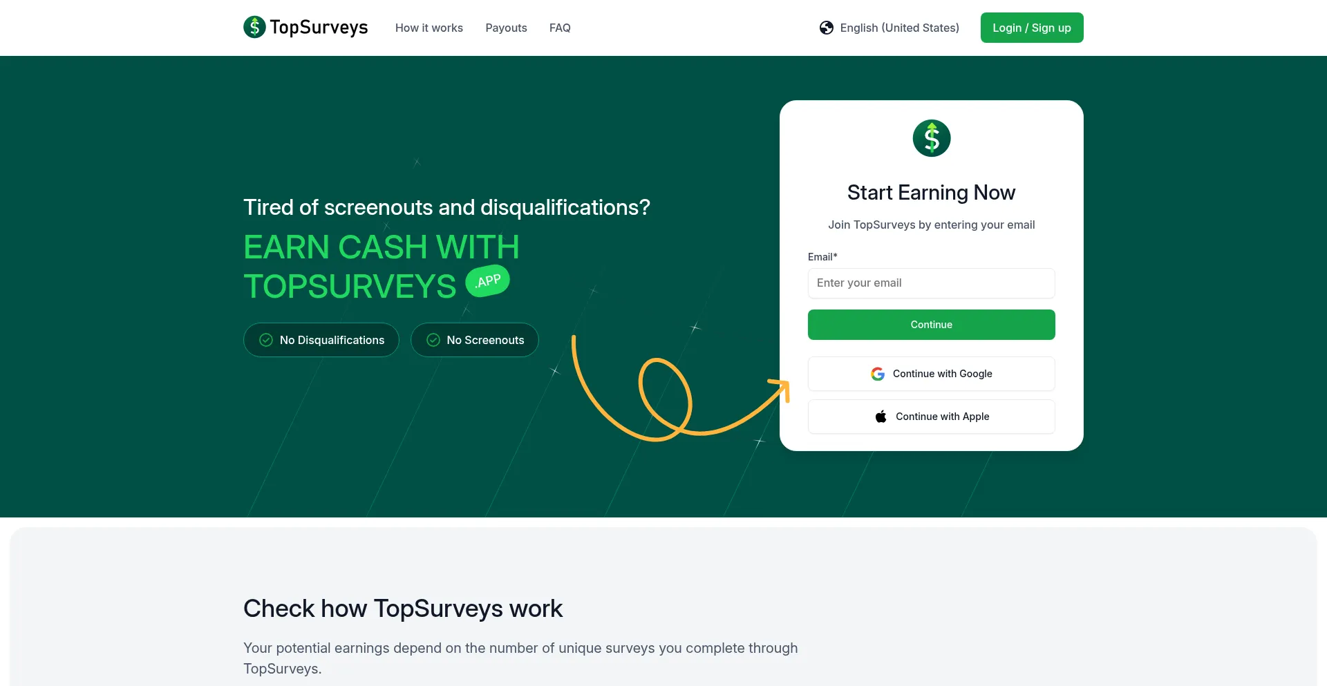 Website screenshot of Topsurveys.com