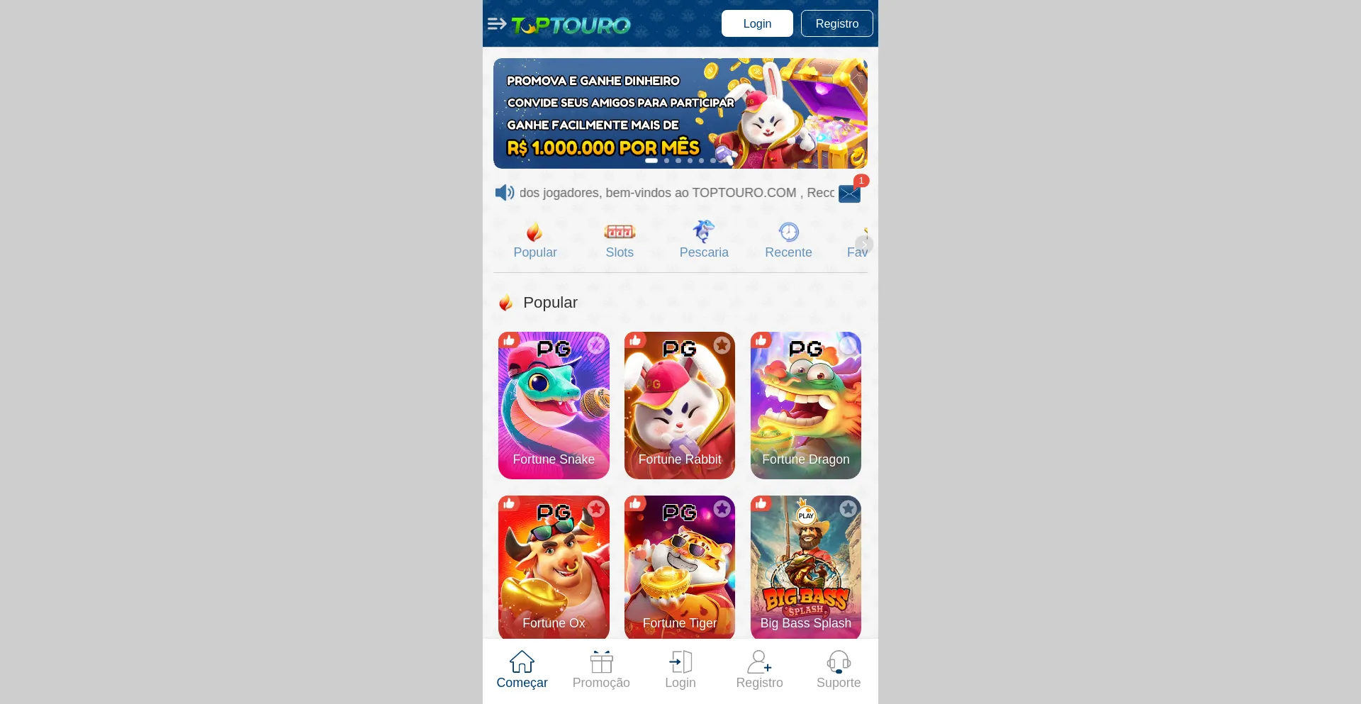 Website screenshot of Toptouro.win