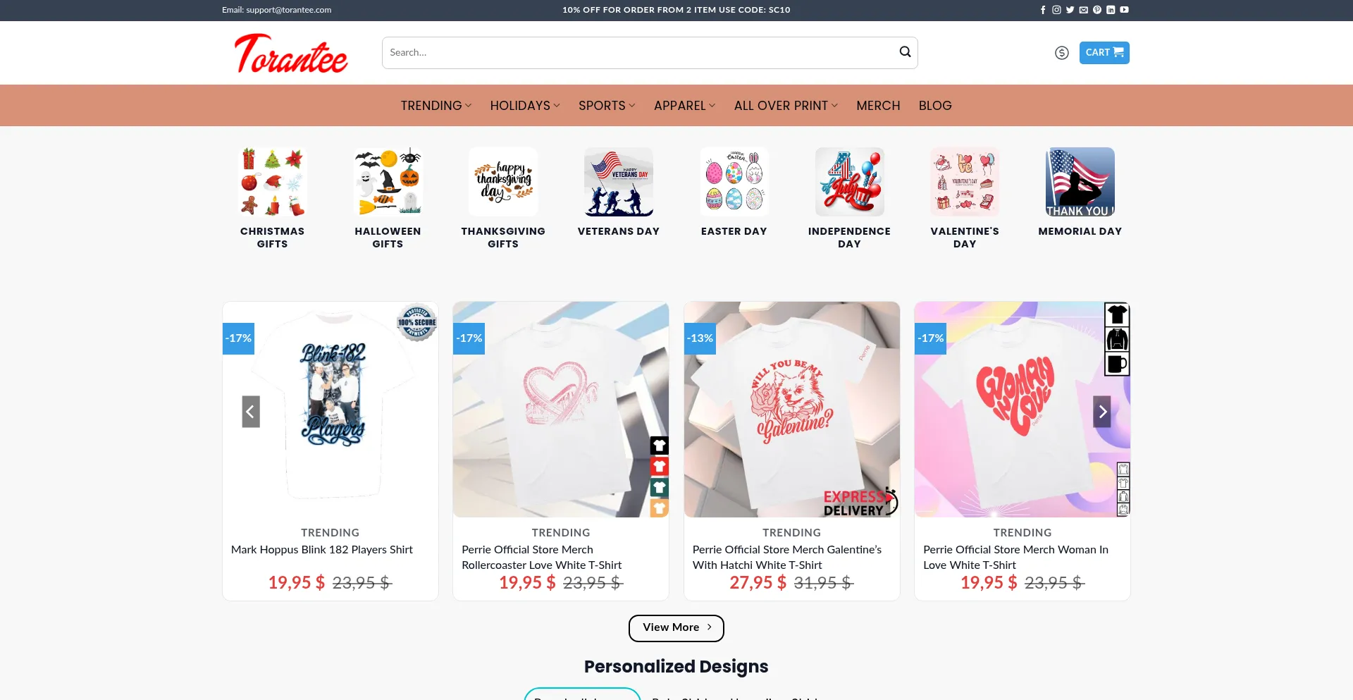 Website screenshot of Torantee.com